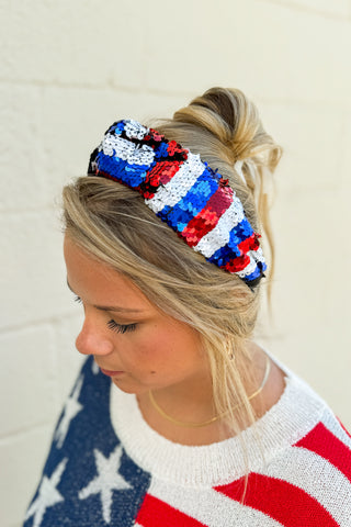 Sequin Patriotic Stripe Headband, Red/White/Blue