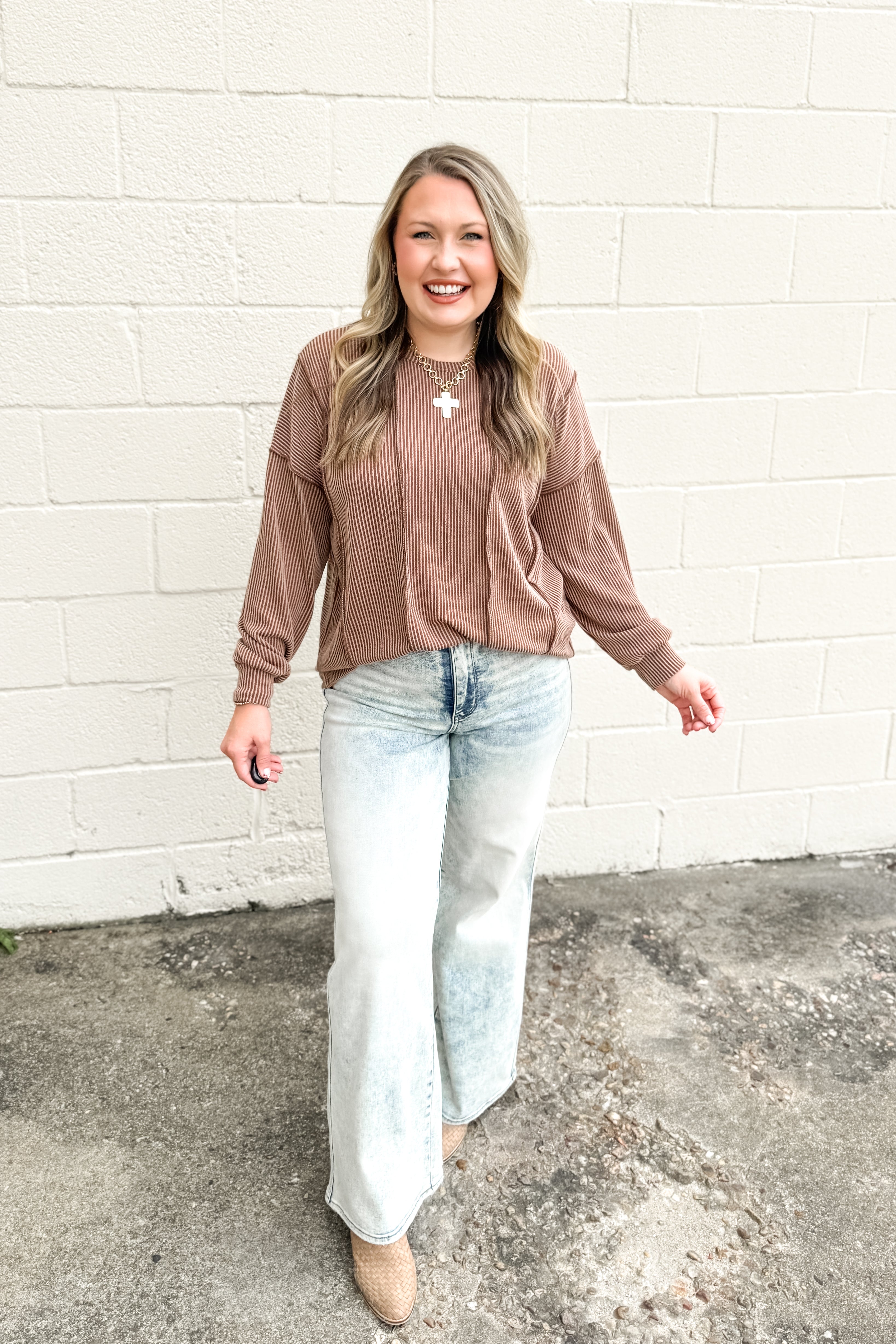 Crisp Morning Ribbed Top, Camel