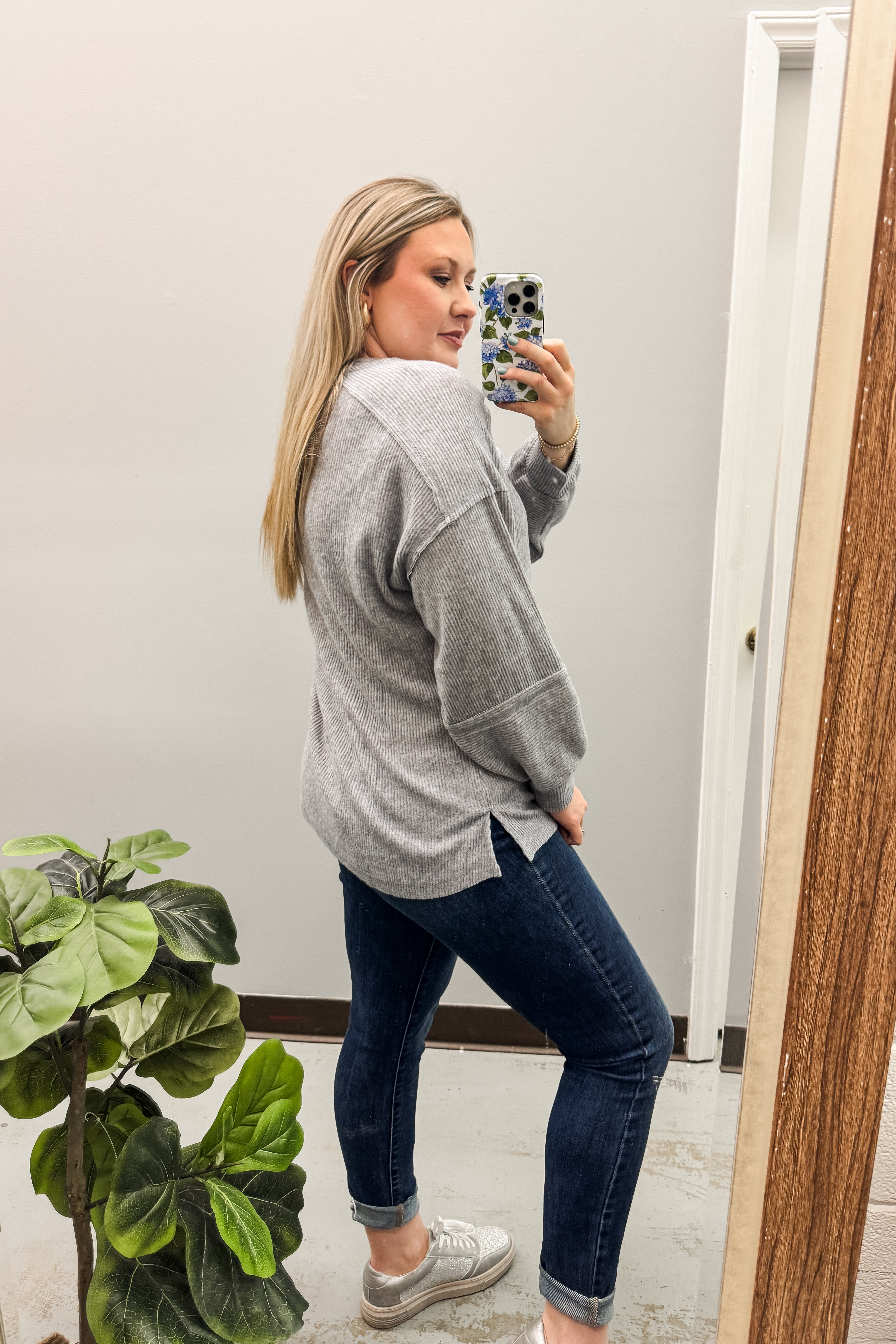 The Alexa Henley Top, Heather Grey