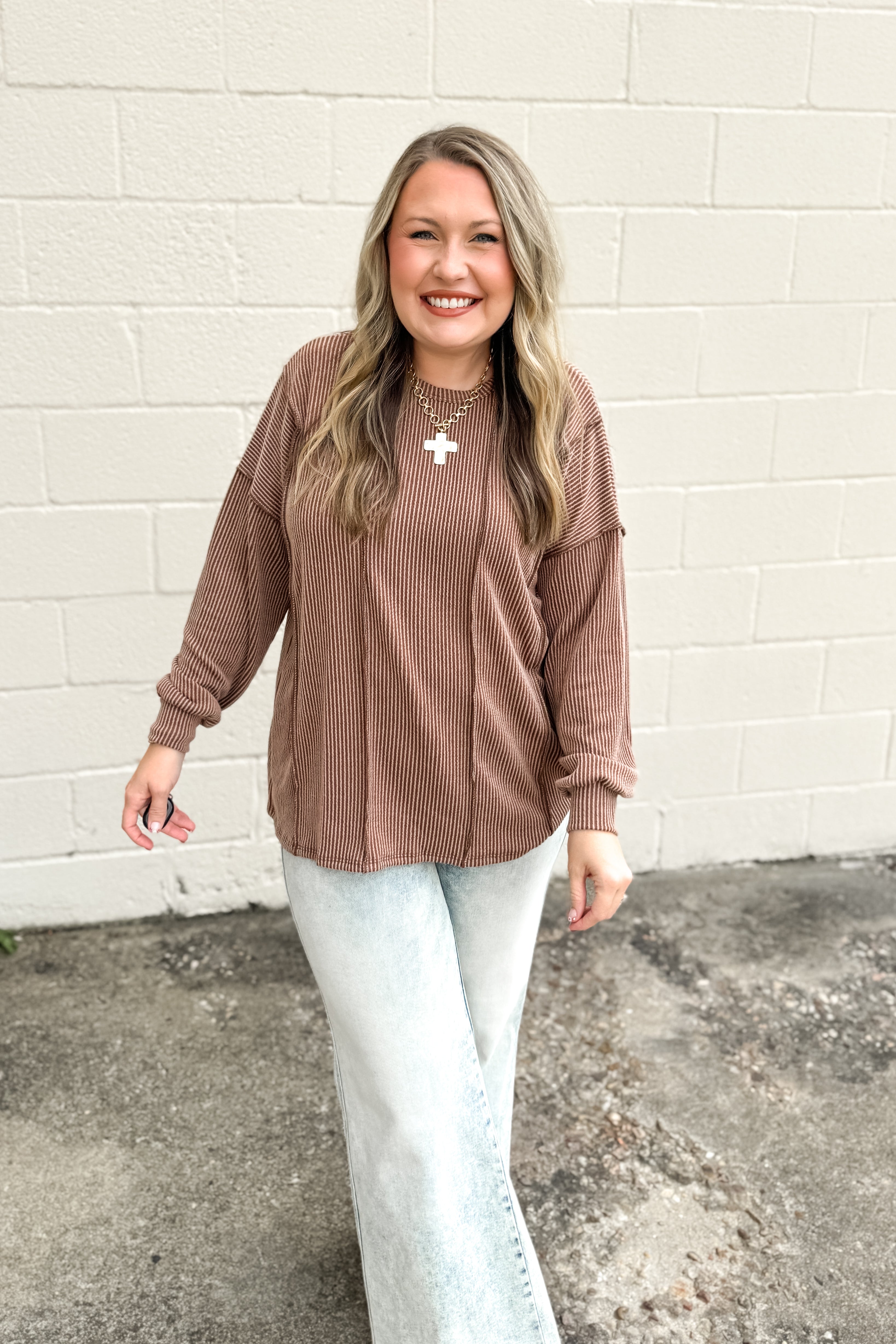 Crisp Morning Ribbed Top, Camel