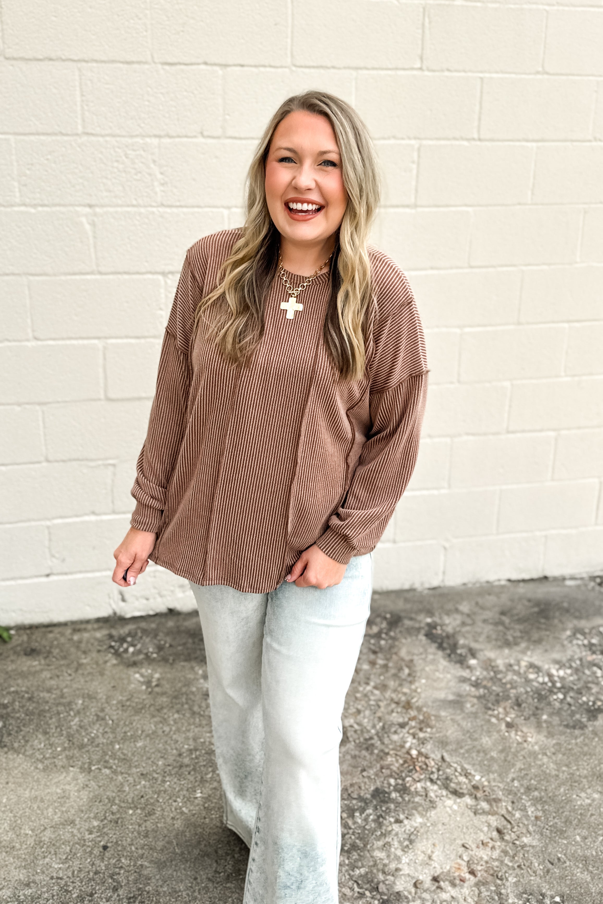 Crisp Morning Ribbed Top, Camel