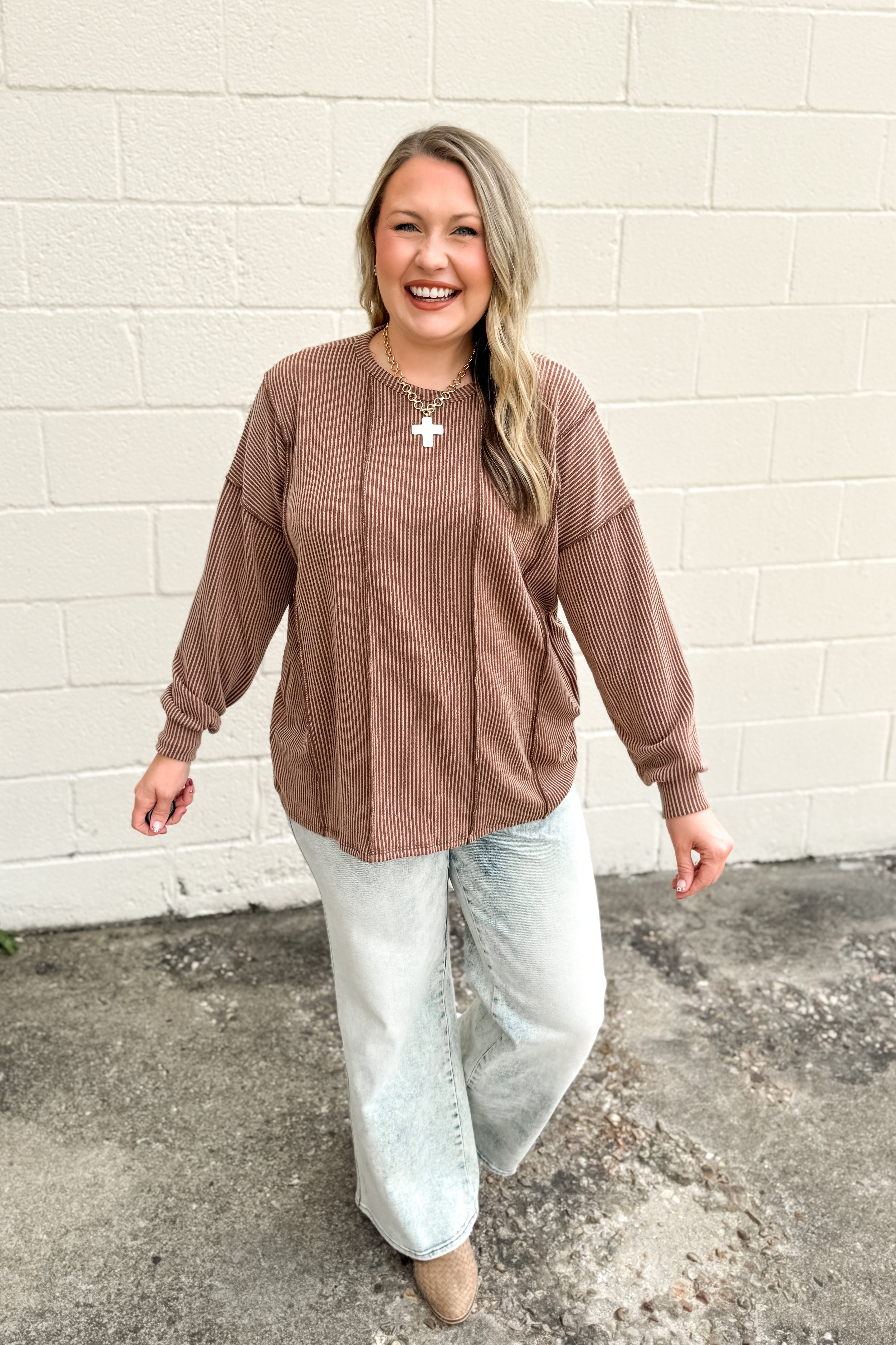 Crisp Morning Ribbed Top, Camel