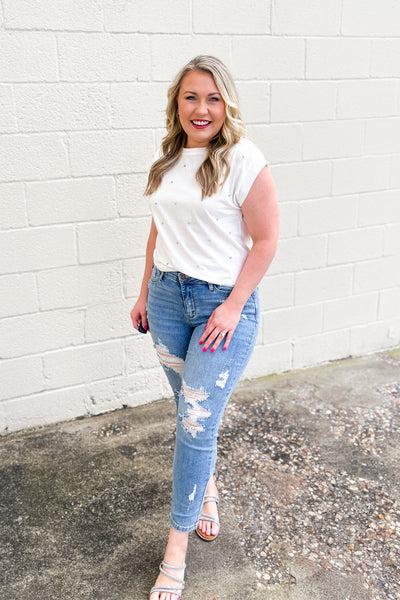 Bling Bling Rhinestone Top, White