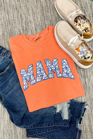 Navy Floral Mama Graphic Tee, Terracotta