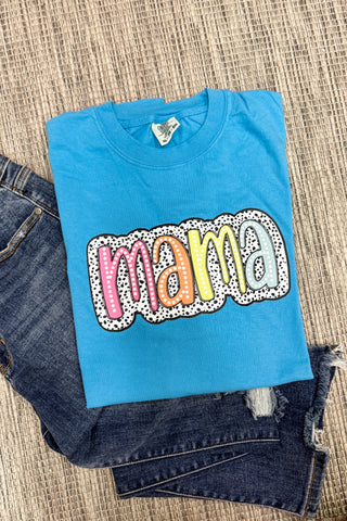 Mama Colorful Spotted Graphic Tee, Sapphire