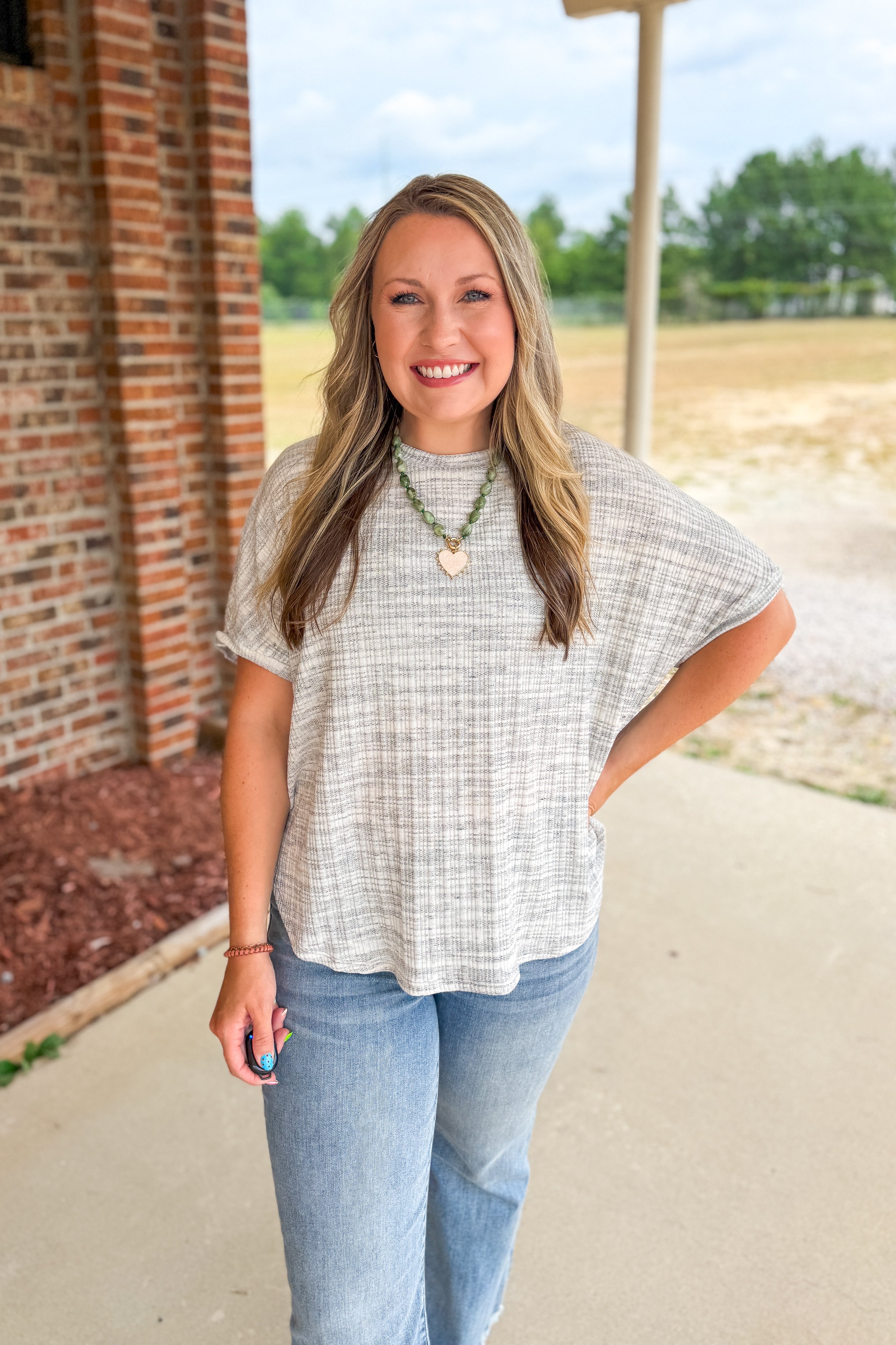 Everyday Stripe Top, Heather Grey