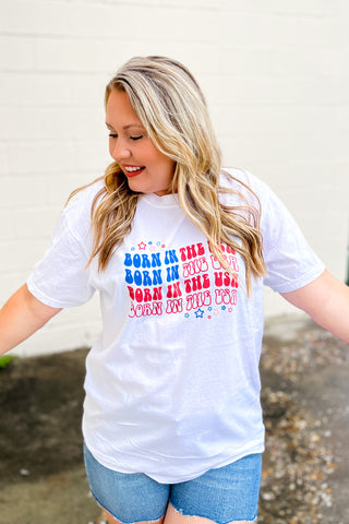 Born In The USA Wave Graphic Tee, White