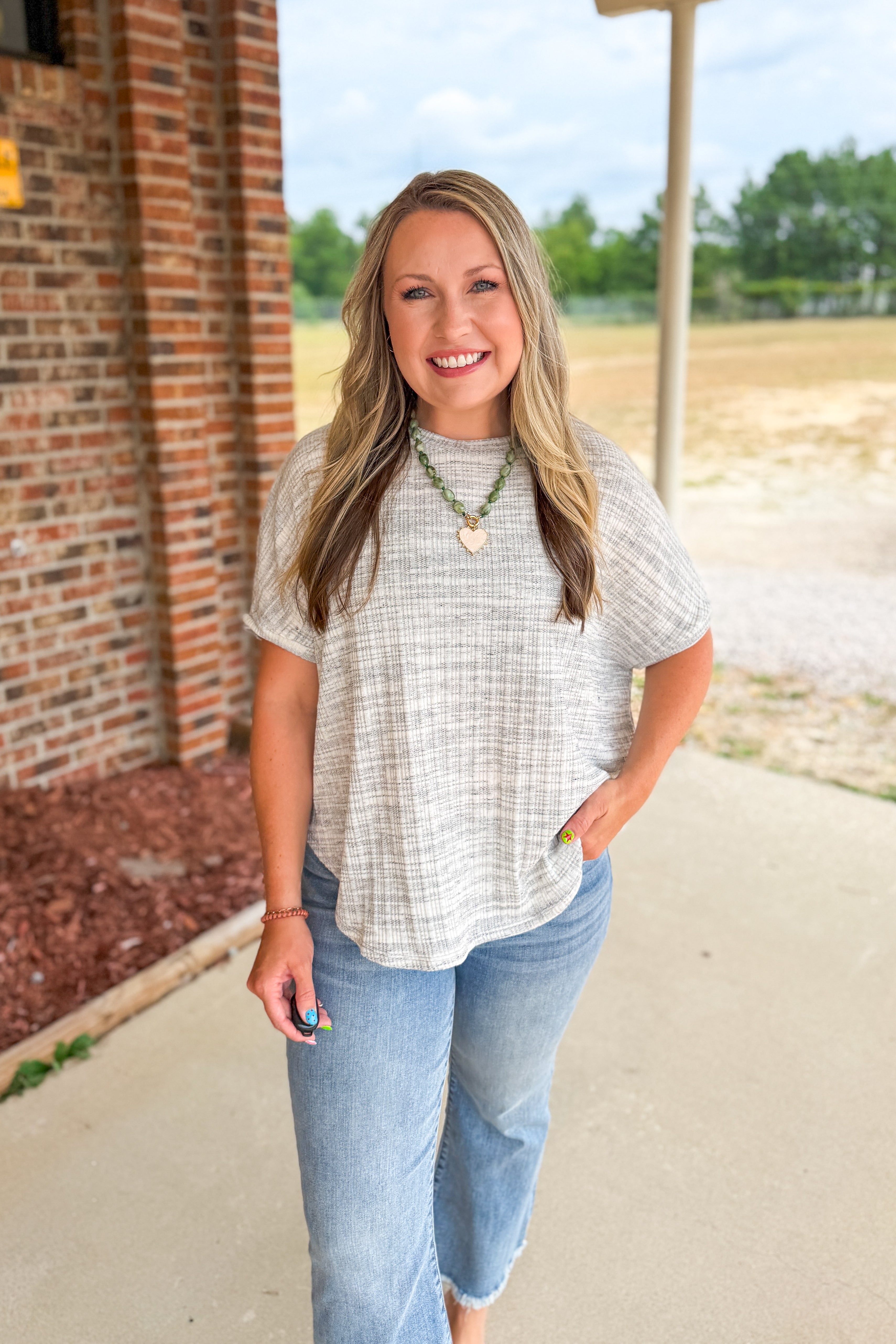Everyday Stripe Top, Heather Grey