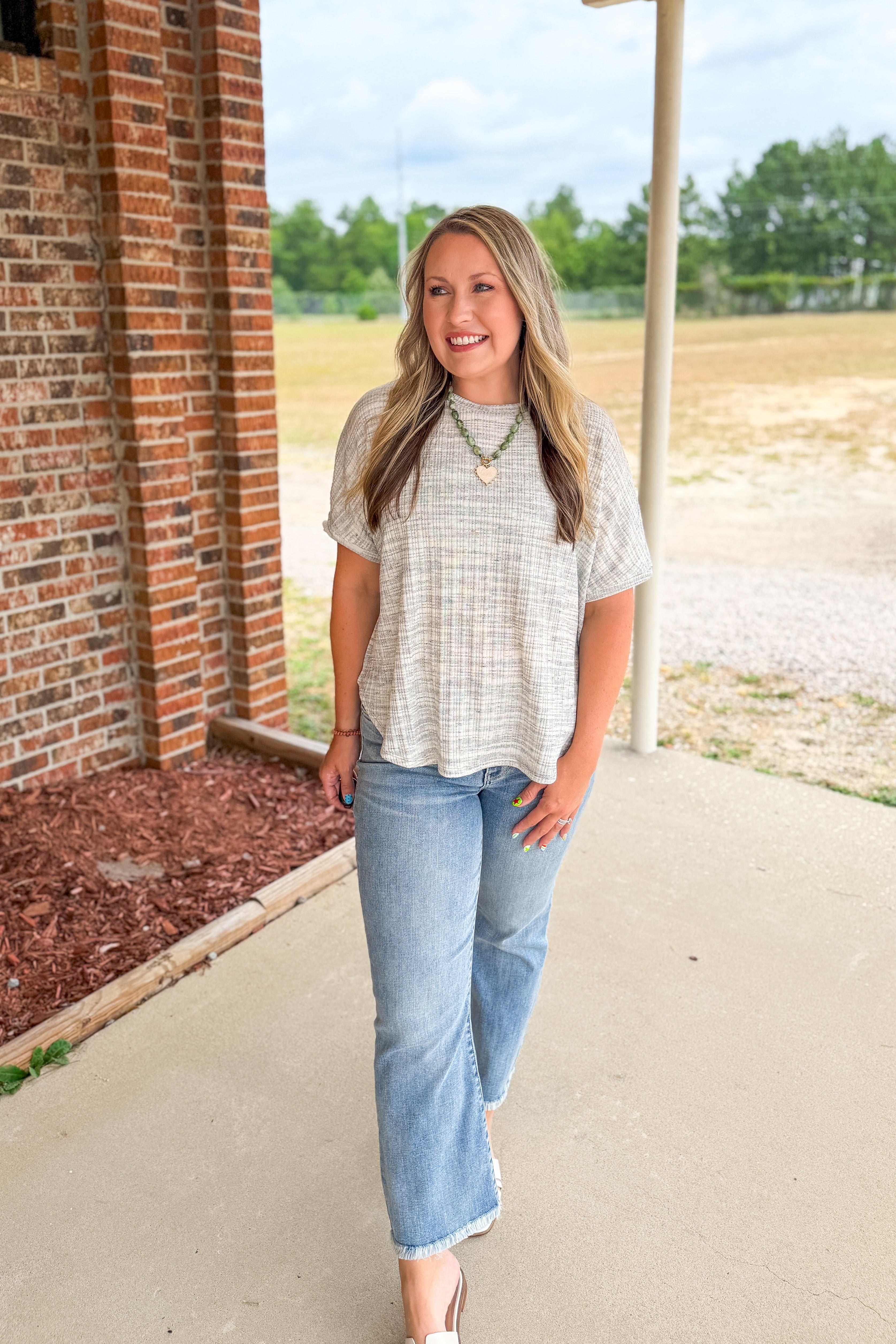Everyday Stripe Top, Heather Grey
