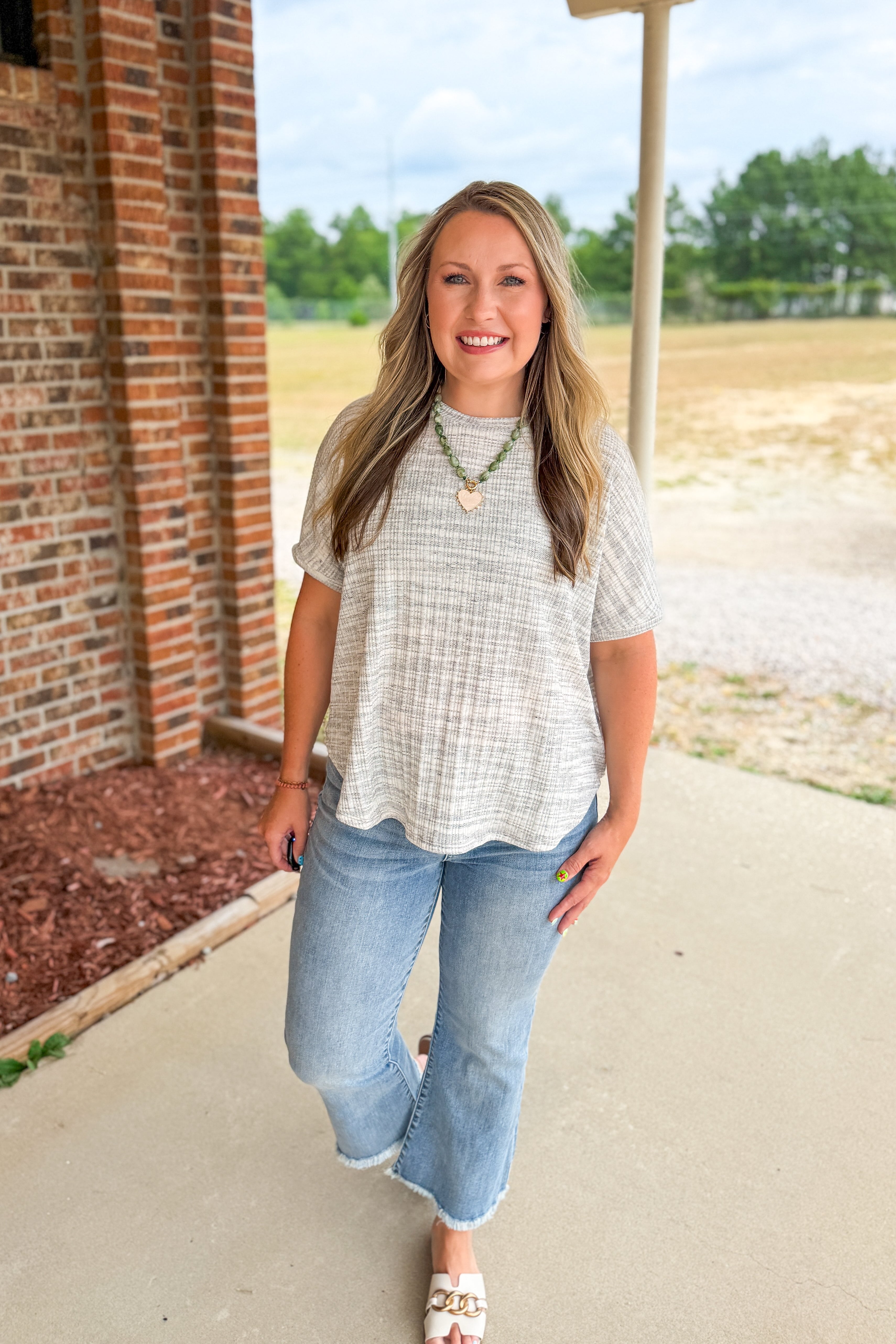 Everyday Stripe Top, Heather Grey
