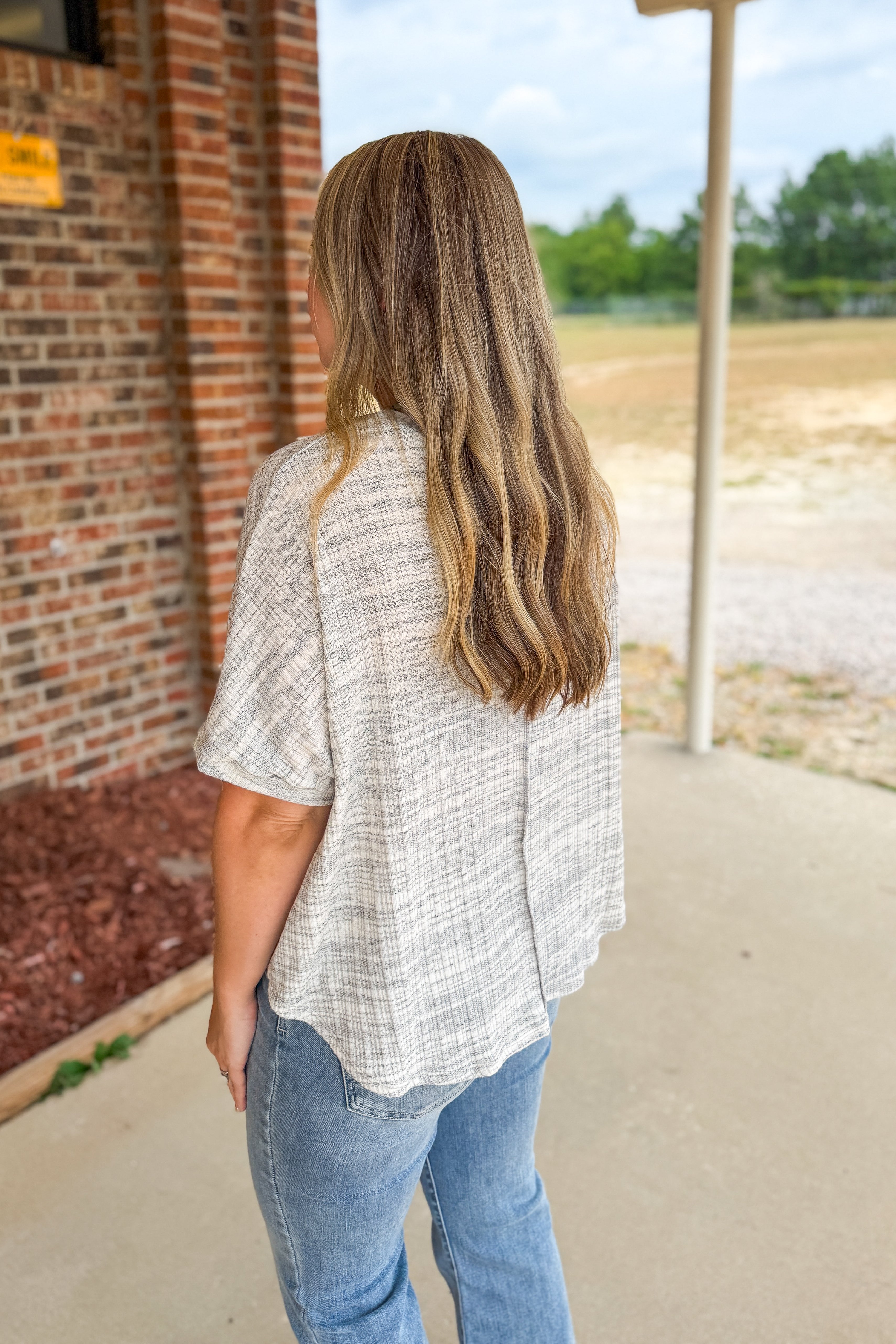 Everyday Stripe Top, Heather Grey