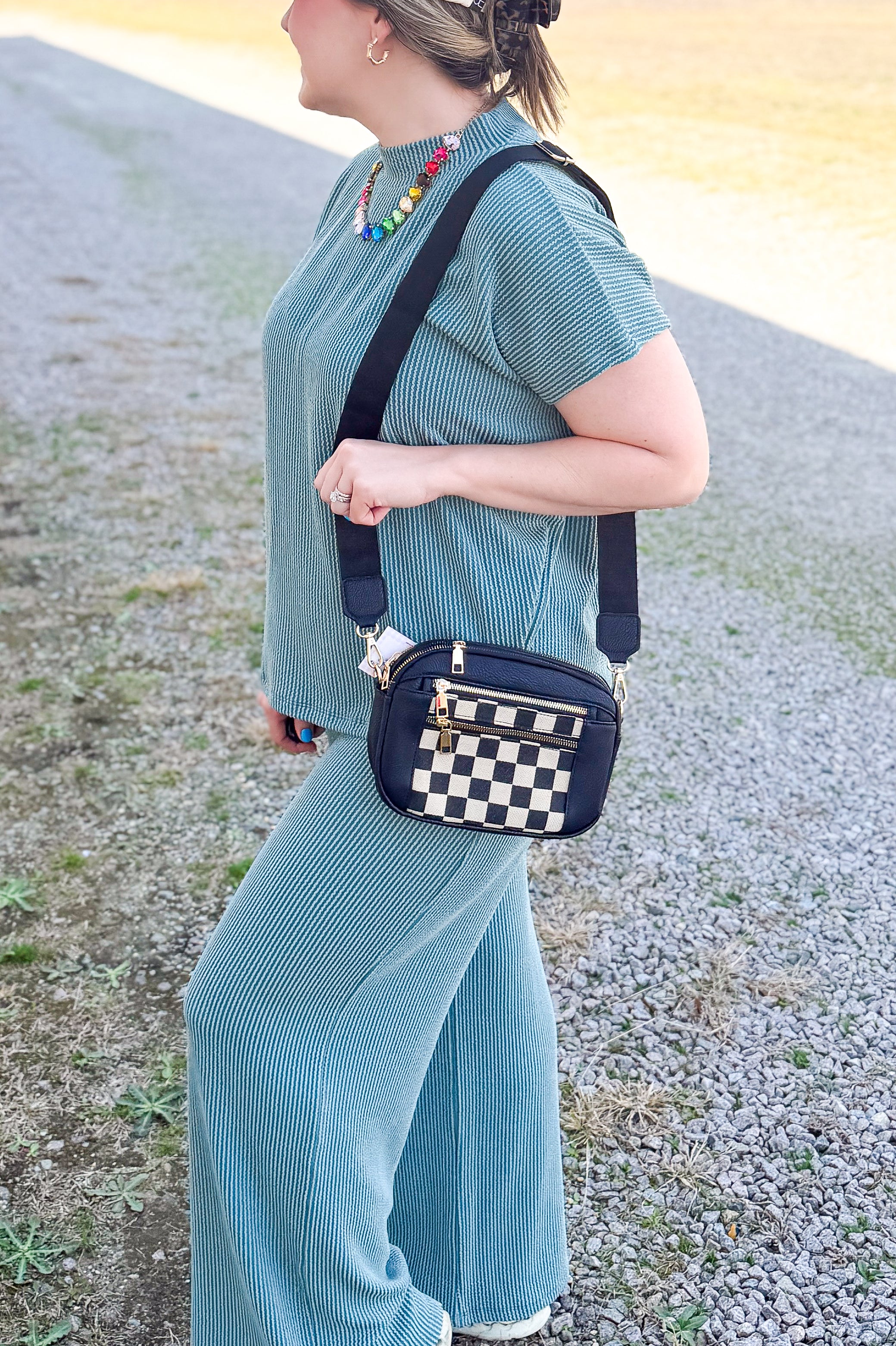 The Kensington Checker Crossbody, Black