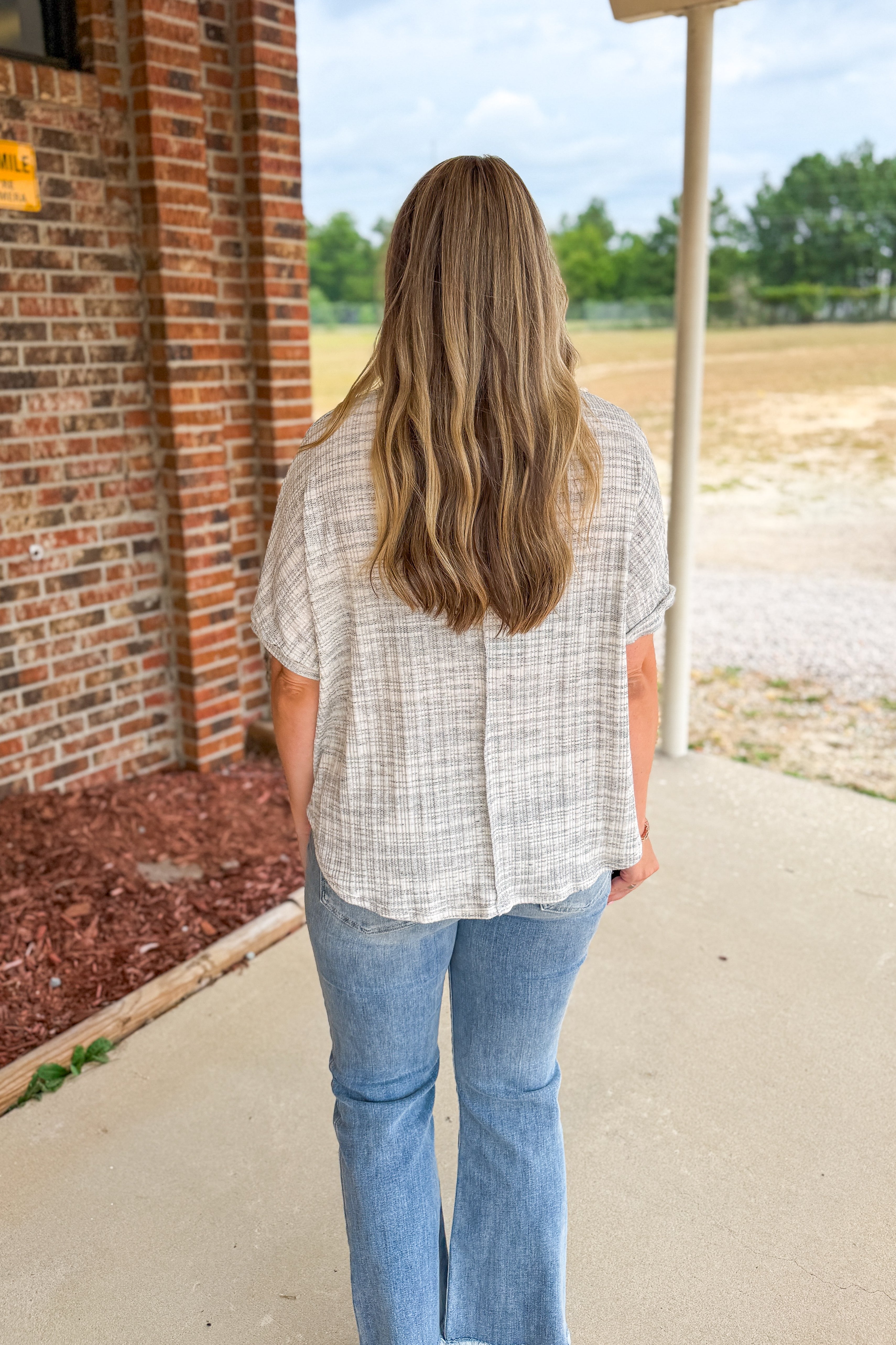 Everyday Stripe Top, Heather Grey