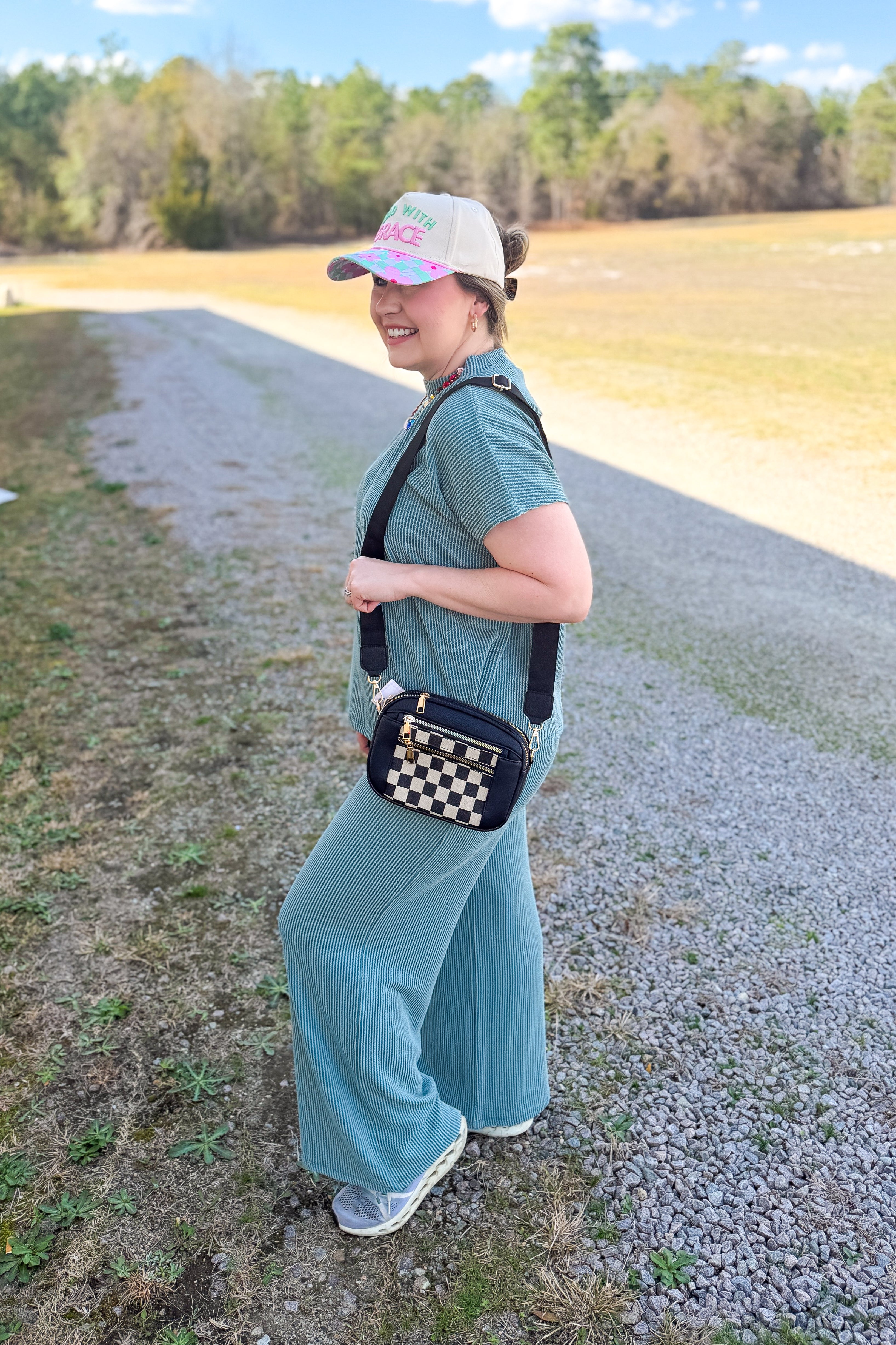 The Kensington Checker Crossbody, Black