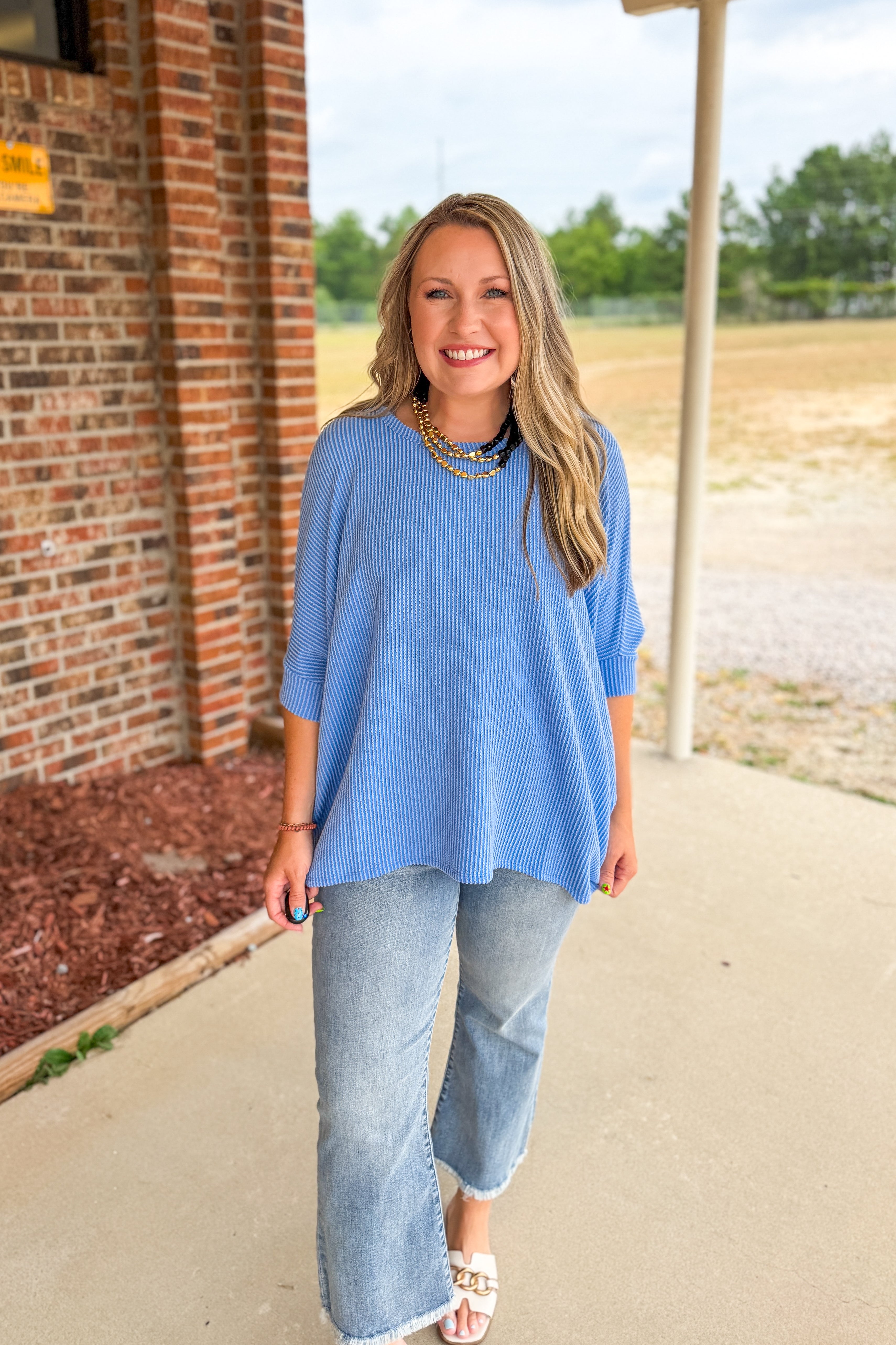 The Presley Ribbed Dolman Top, Blue