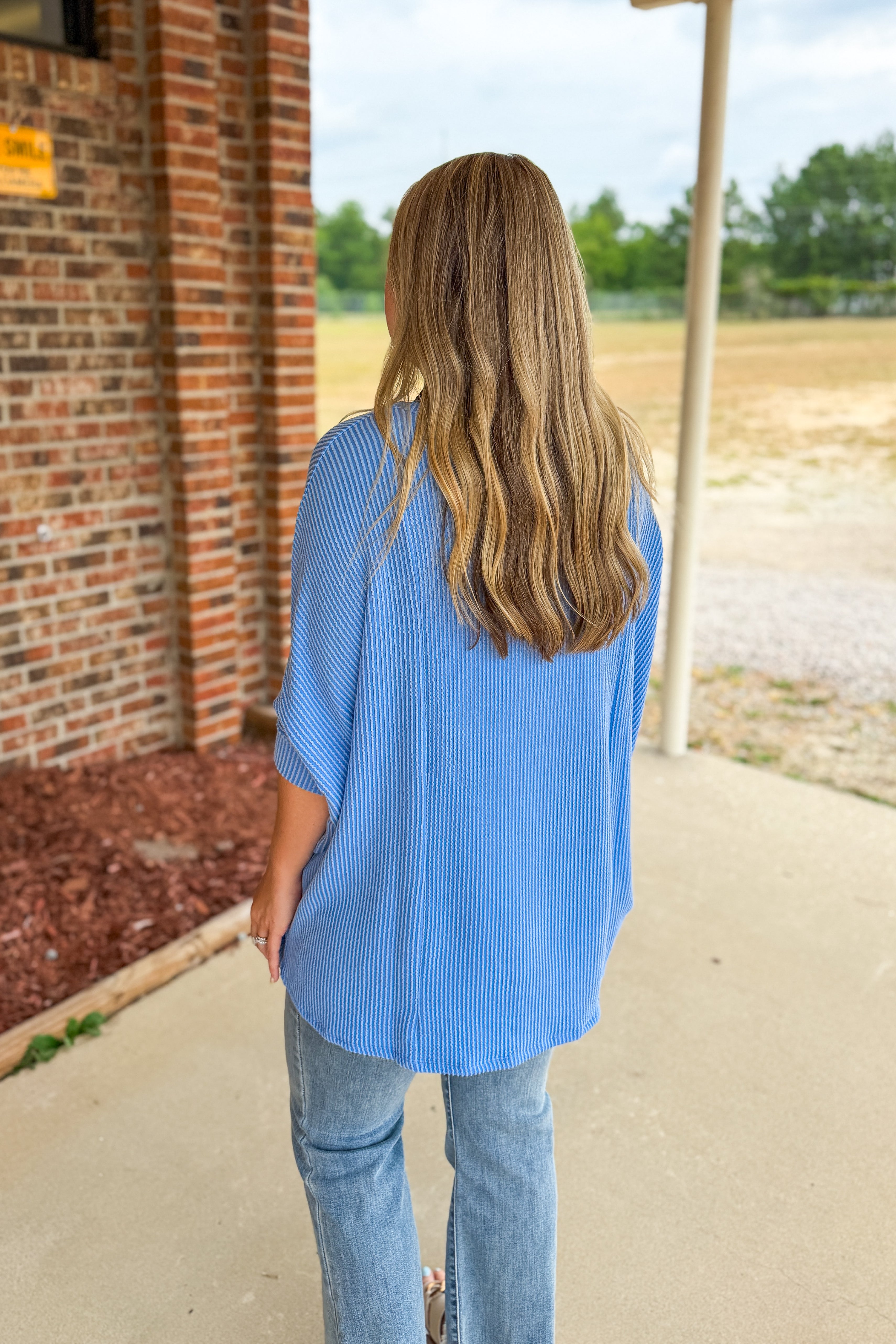 The Presley Ribbed Dolman Top, Blue