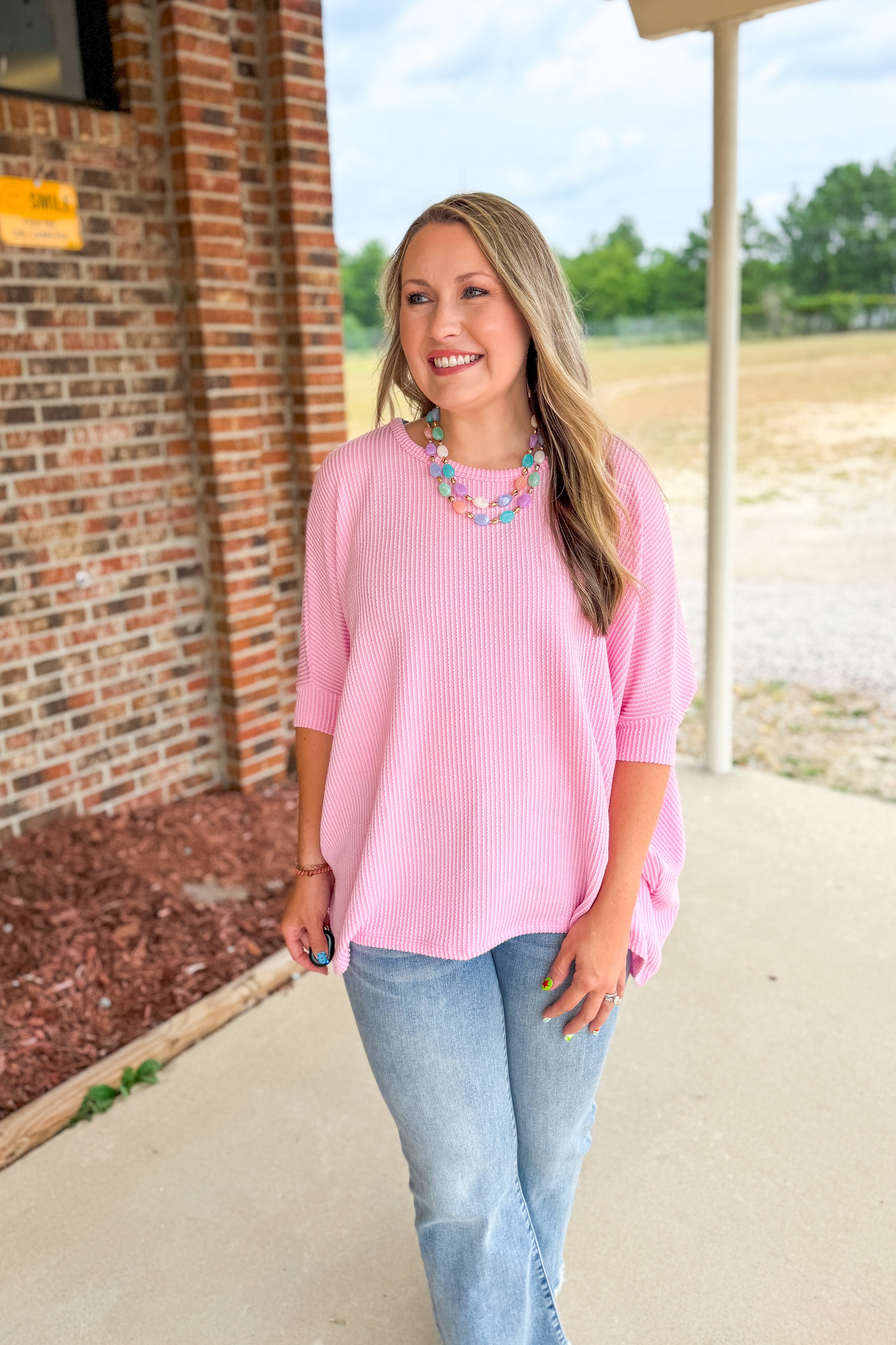 The Presley Ribbed Dolman Top, Pink
