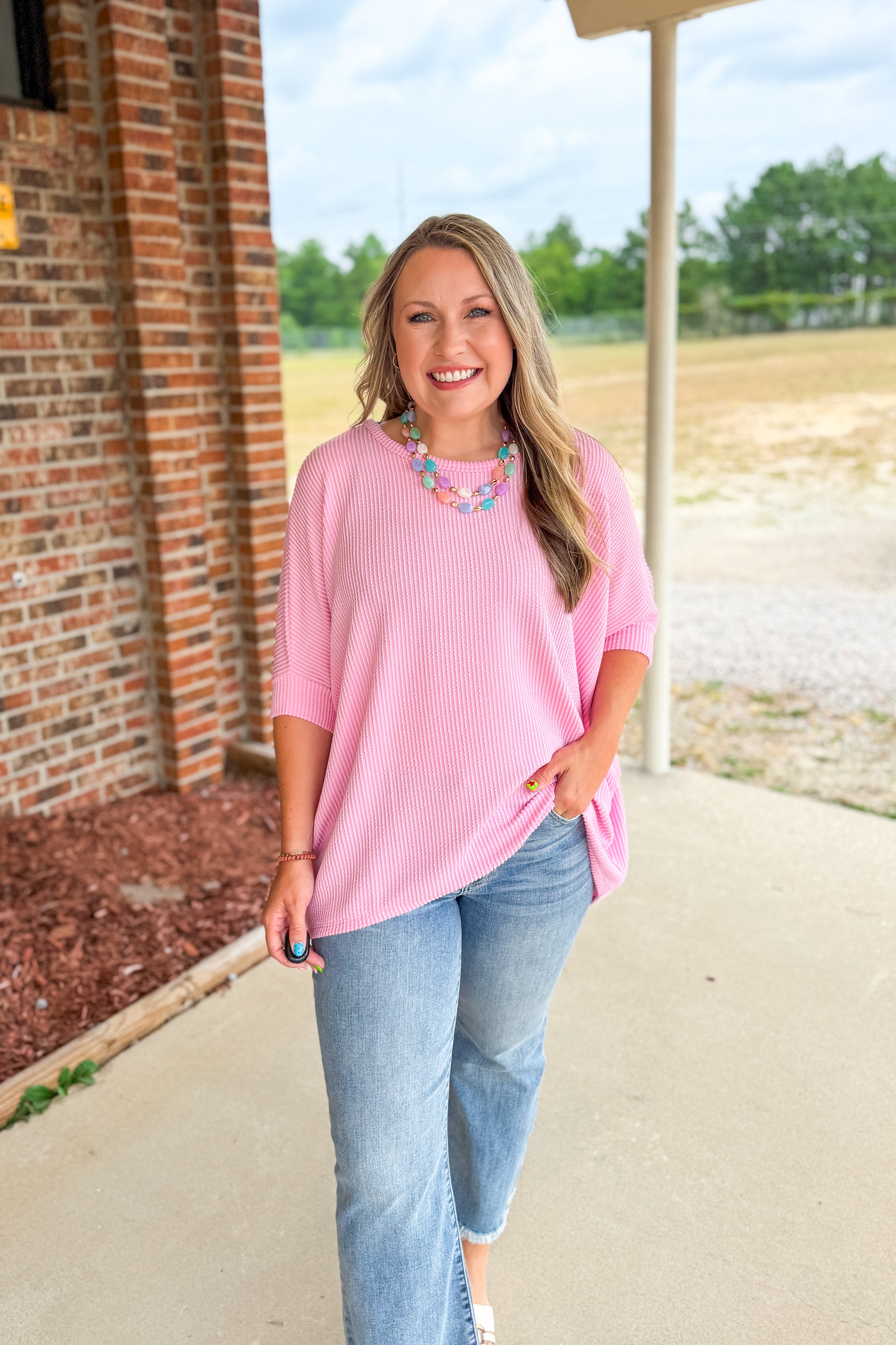 The Presley Ribbed Dolman Top, Pink