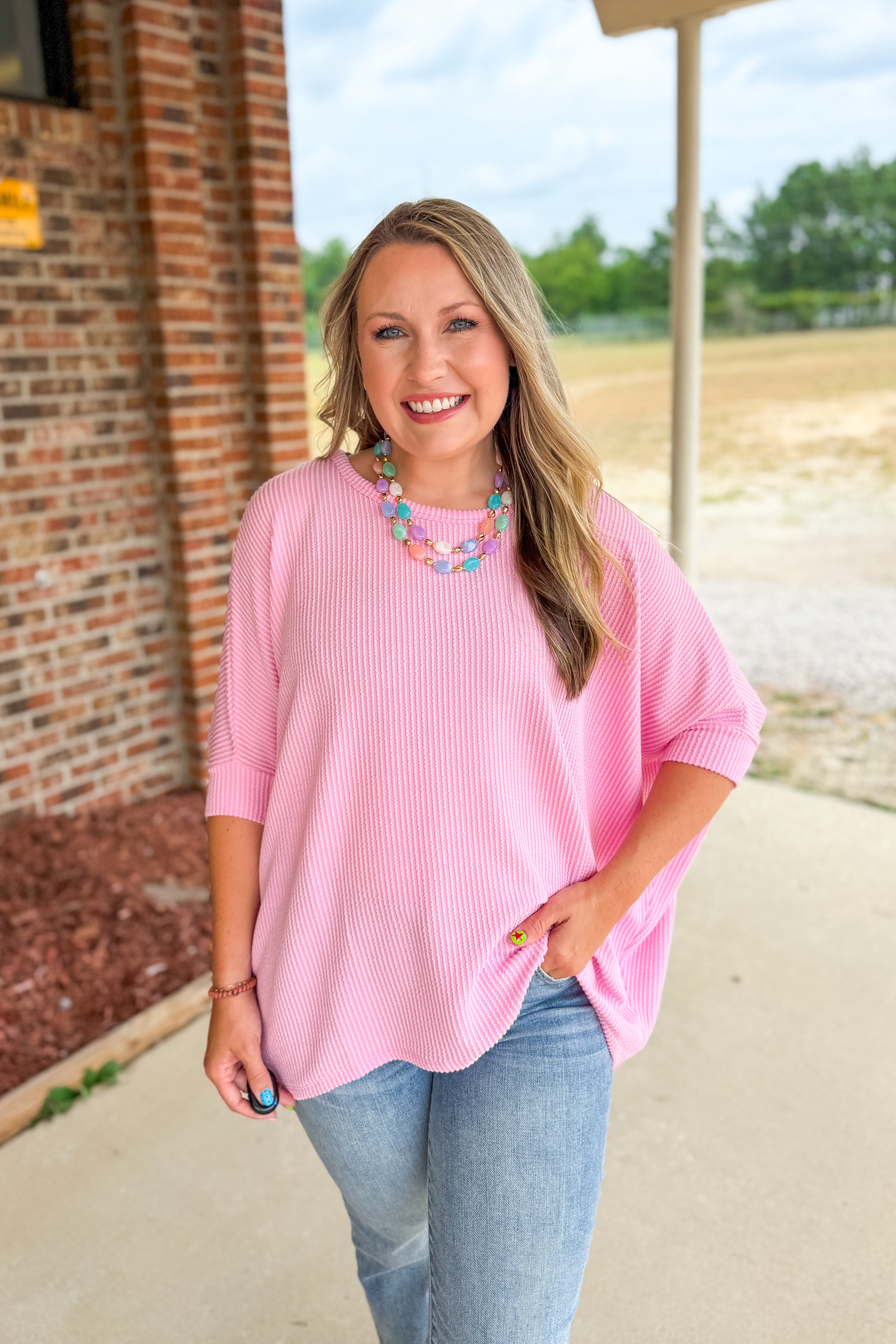 The Presley Ribbed Dolman Top, Pink
