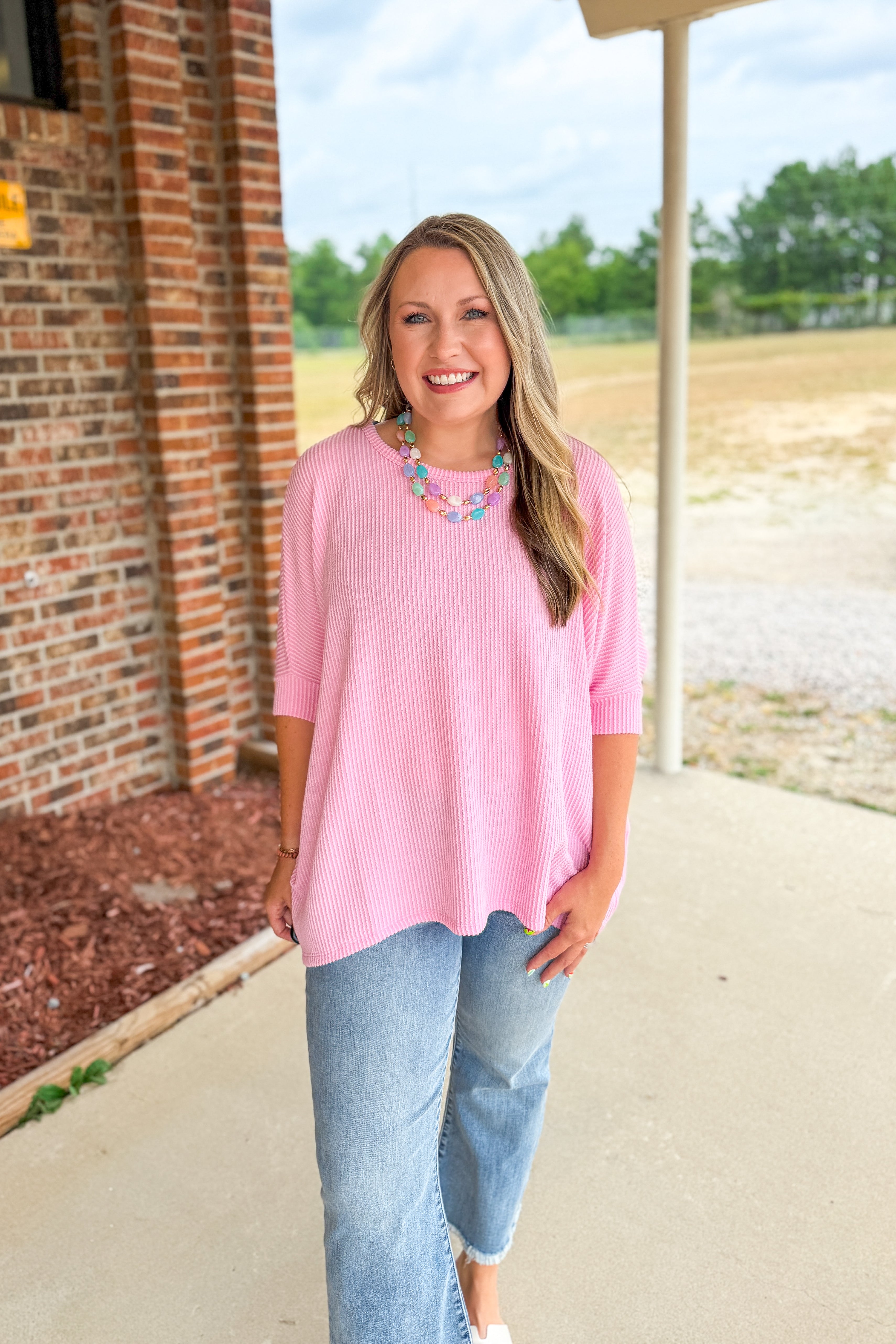 The Presley Ribbed Dolman Top, Pink