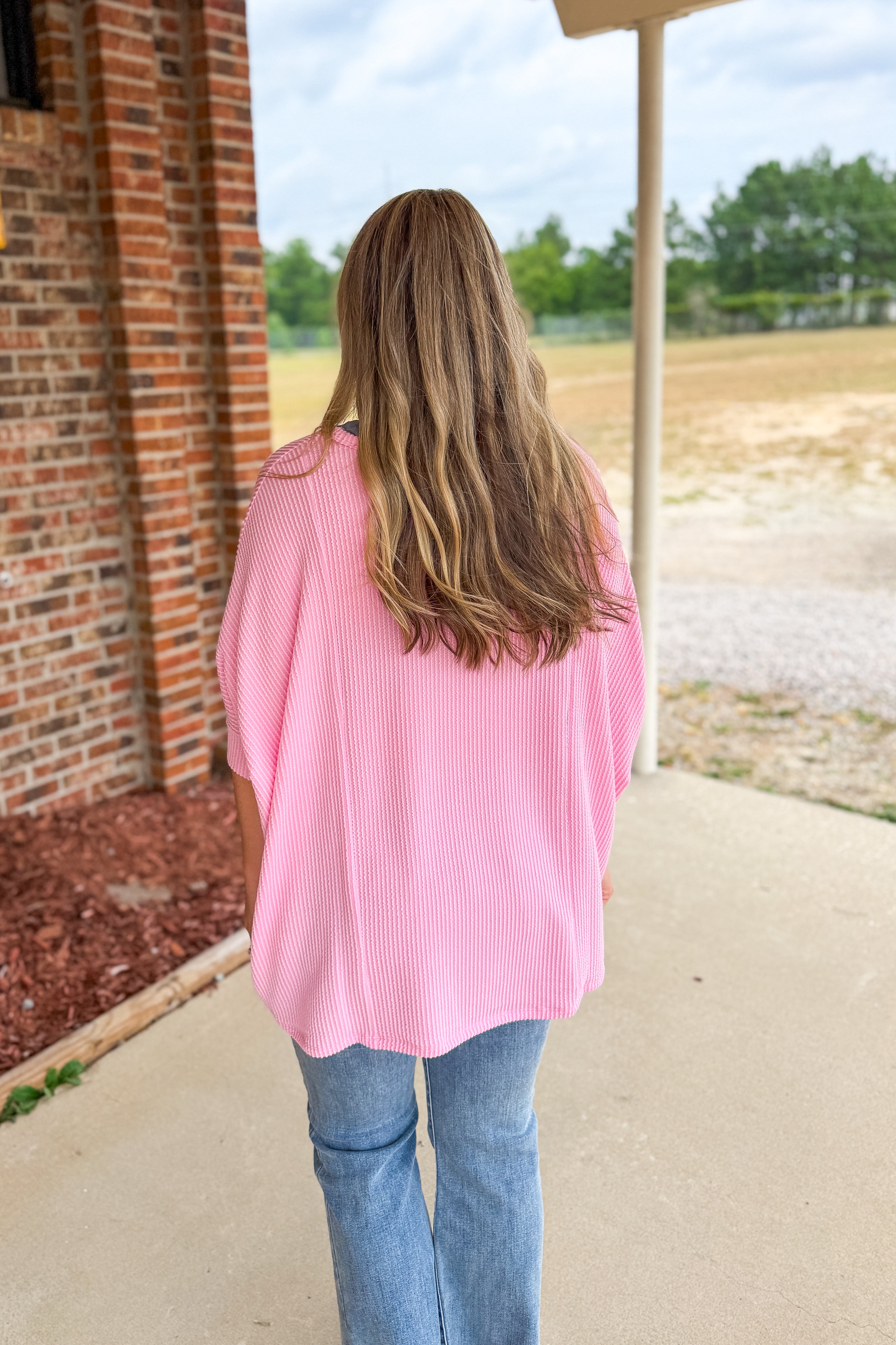 The Presley Ribbed Dolman Top, Pink