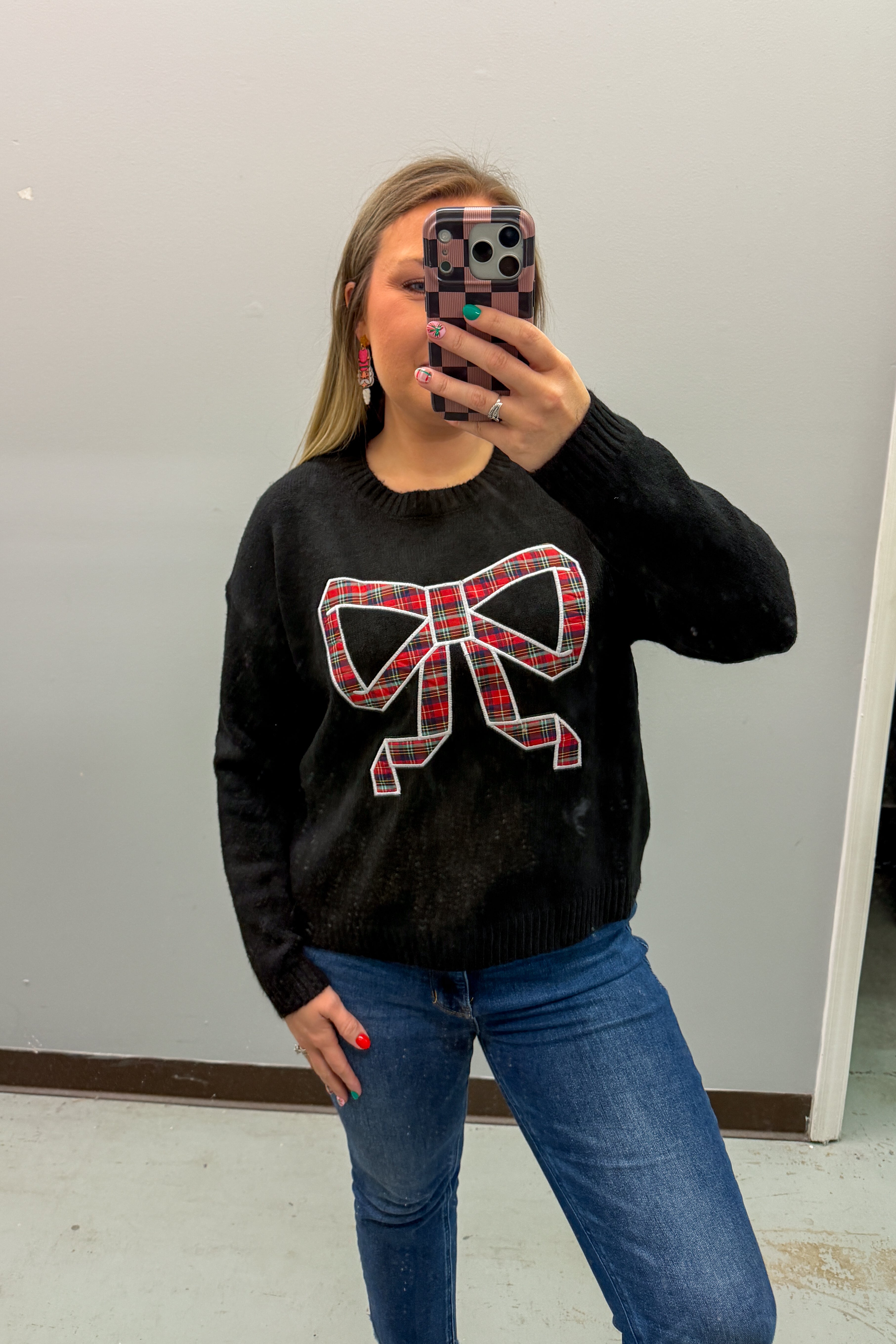 Merry Little Plaid Bow Sweater Top