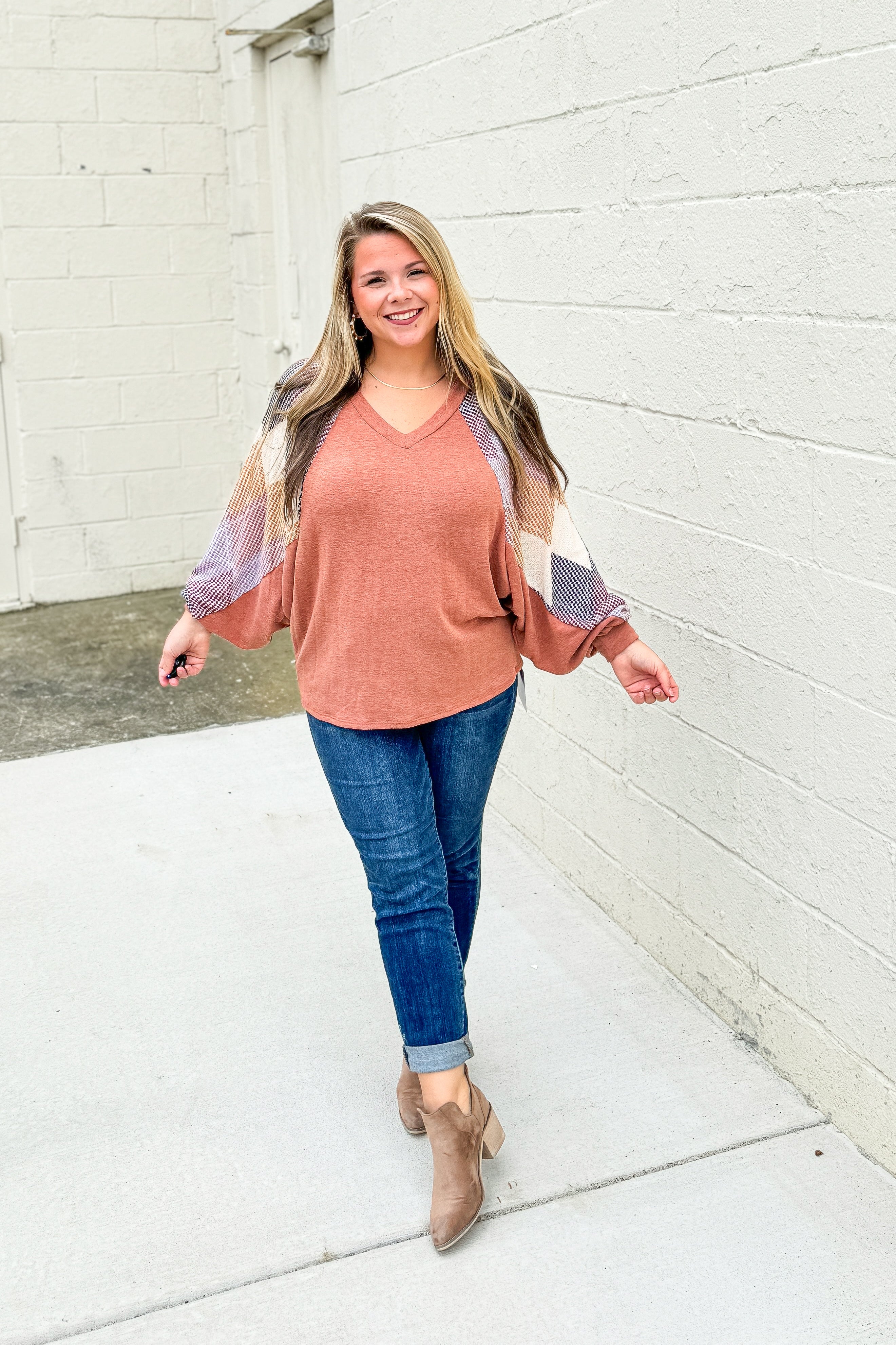 Leaning Into Fall Pattern Sleeve Top