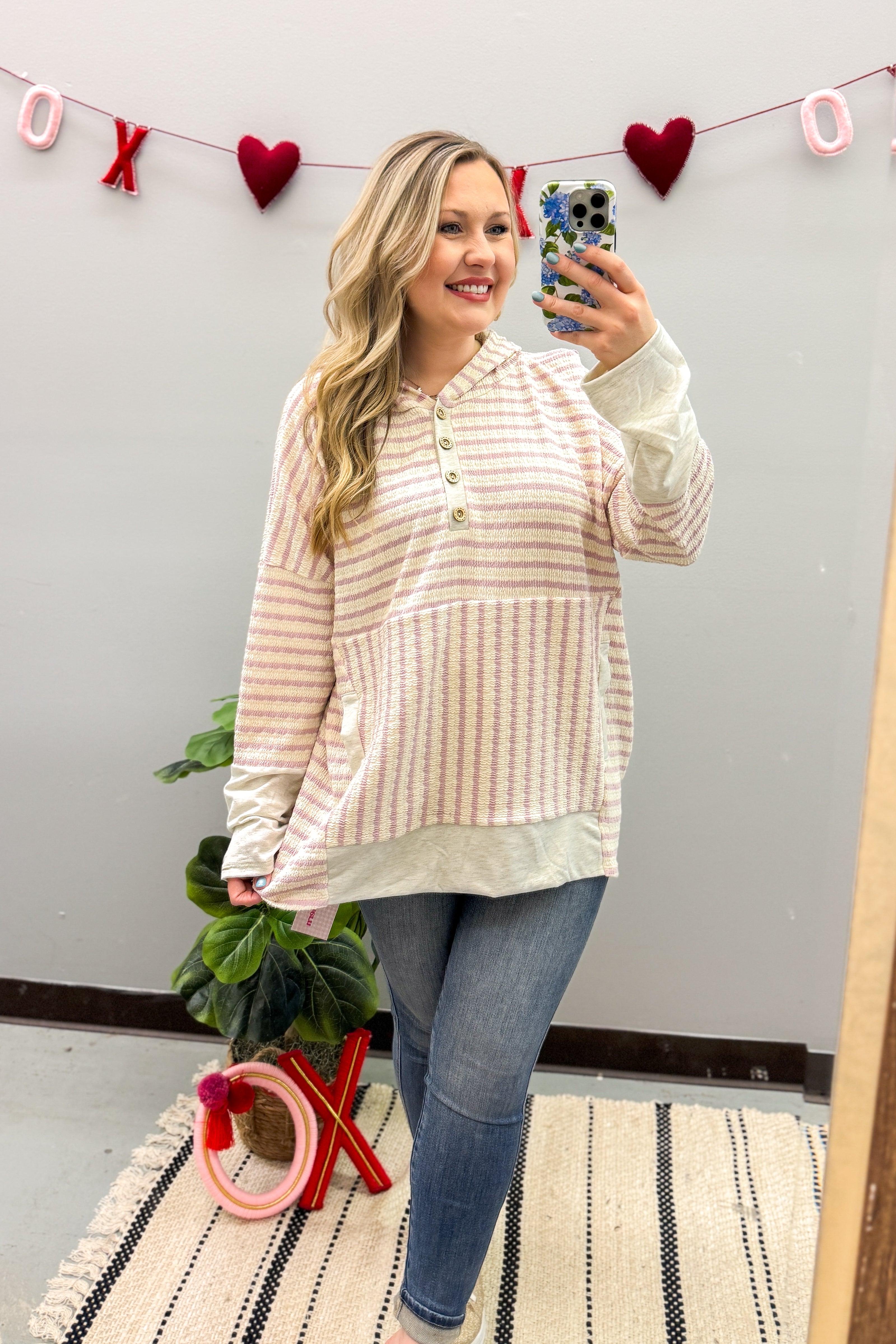 Sweet Little Nothing Stripe Pullover Top, Cream/Mauve