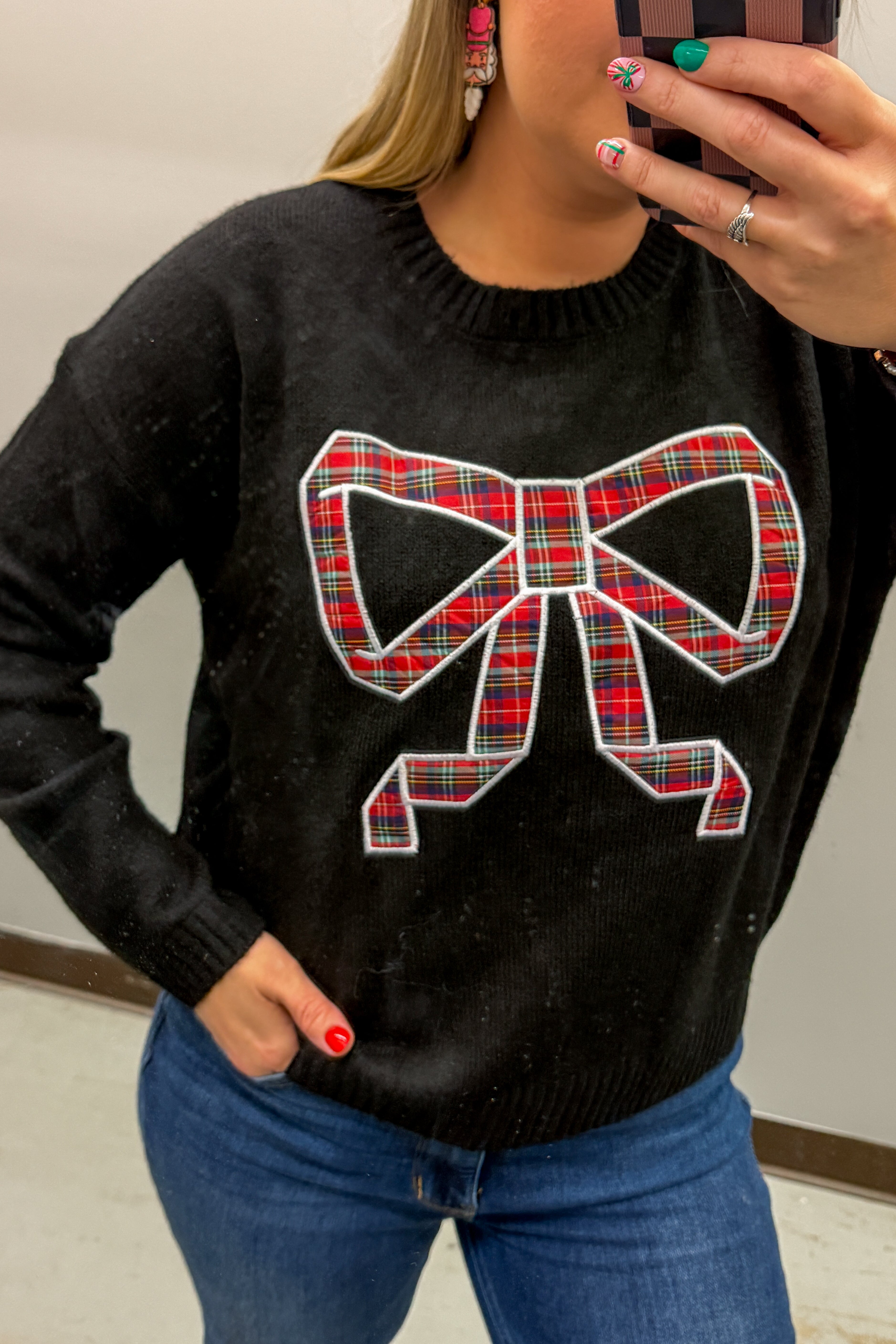 Merry Little Plaid Bow Sweater Top