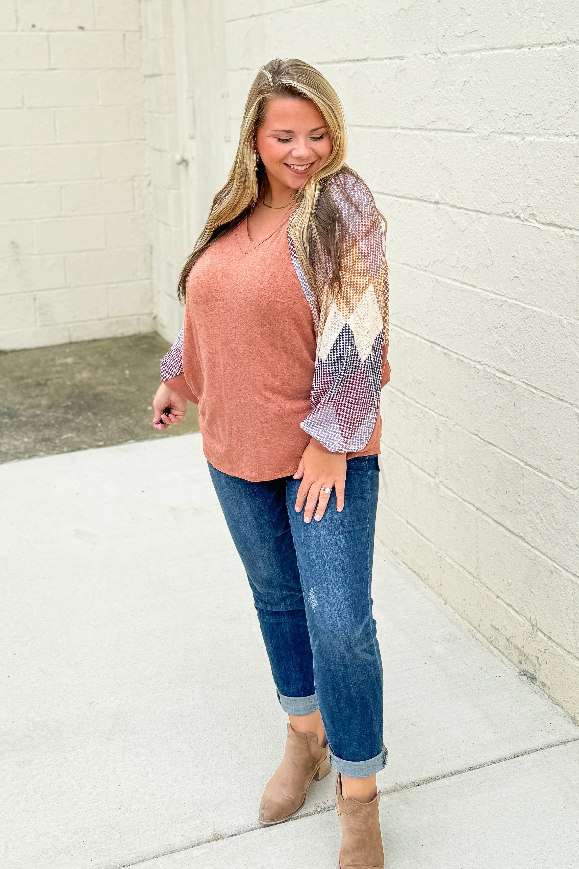 Leaning Into Fall Pattern Sleeve Top