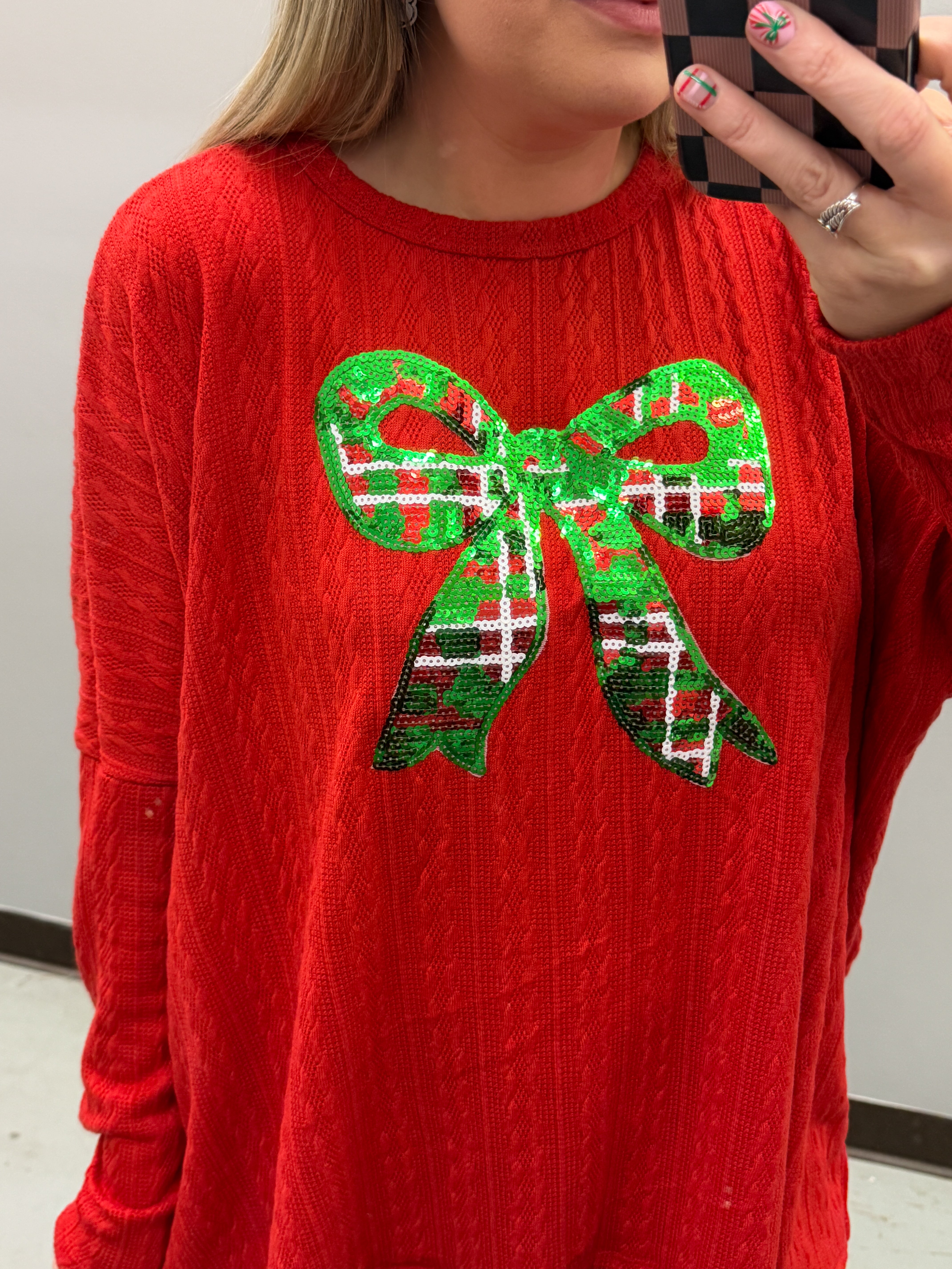 Christmas Charm Sequin Bow Top