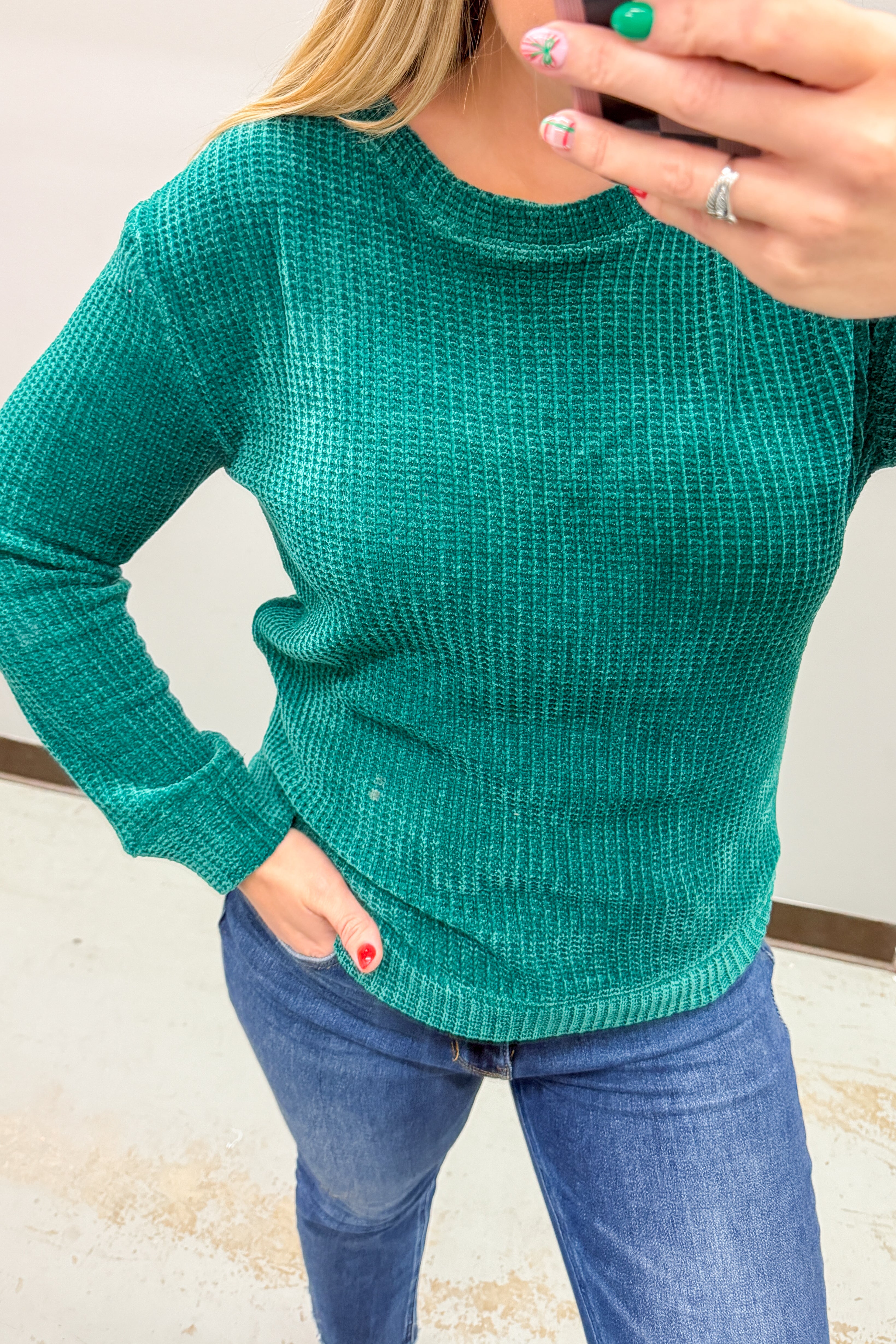 The Easygoing Waffle Knit Top, Green