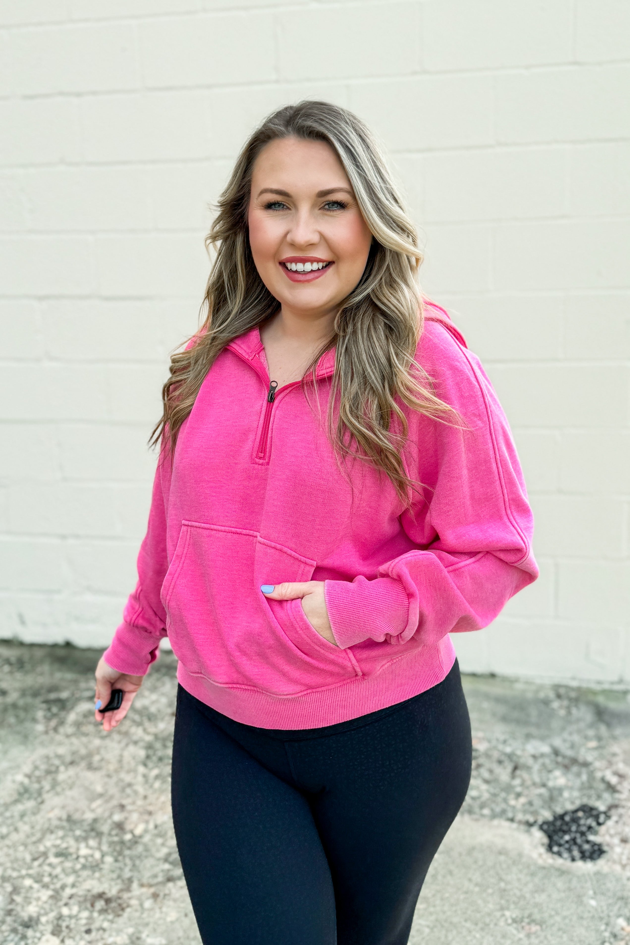 Weekend Feels Quarter-Zip Hoodie, Hot Pink