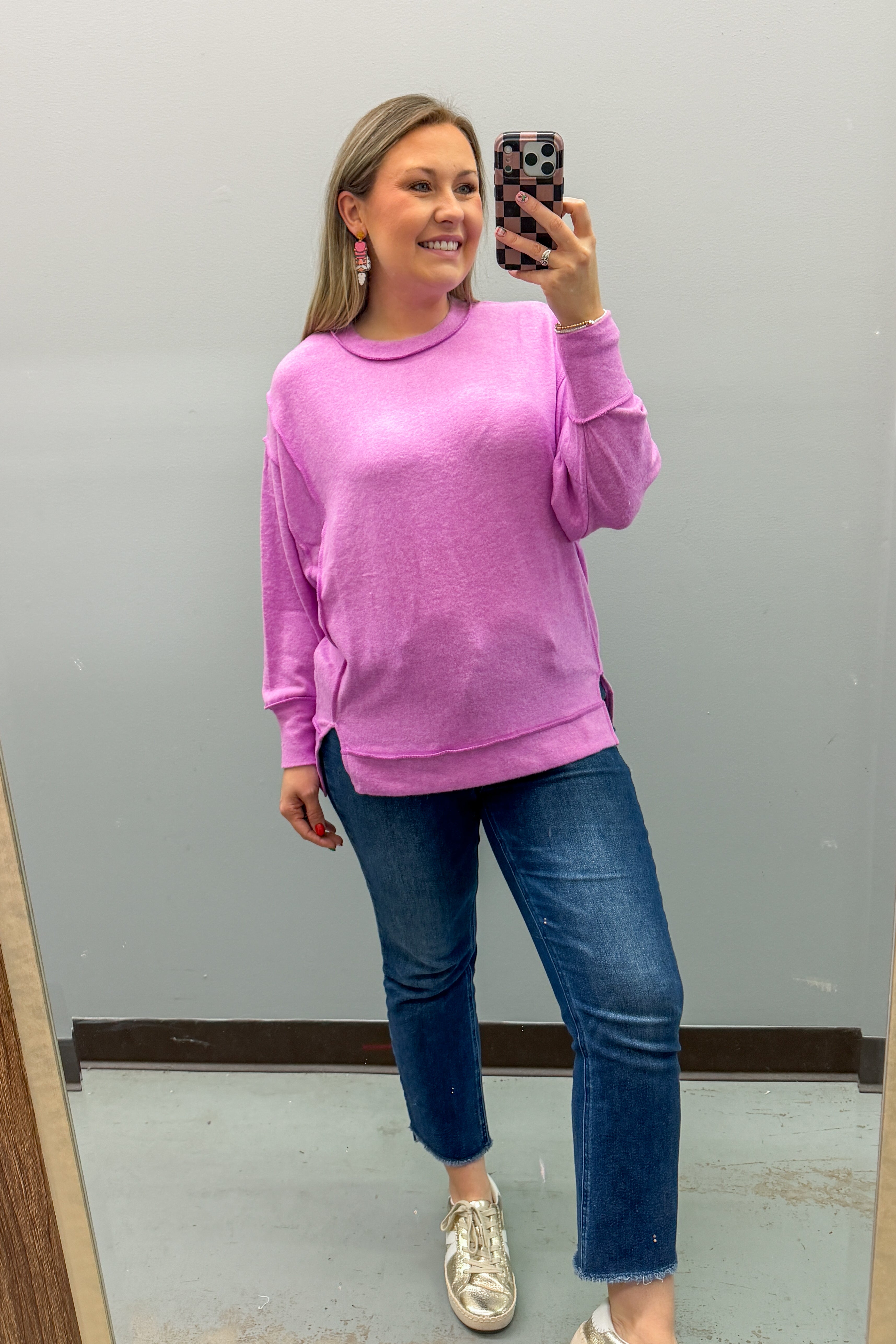 Casual Day Sweater Top, Bright Mauve
