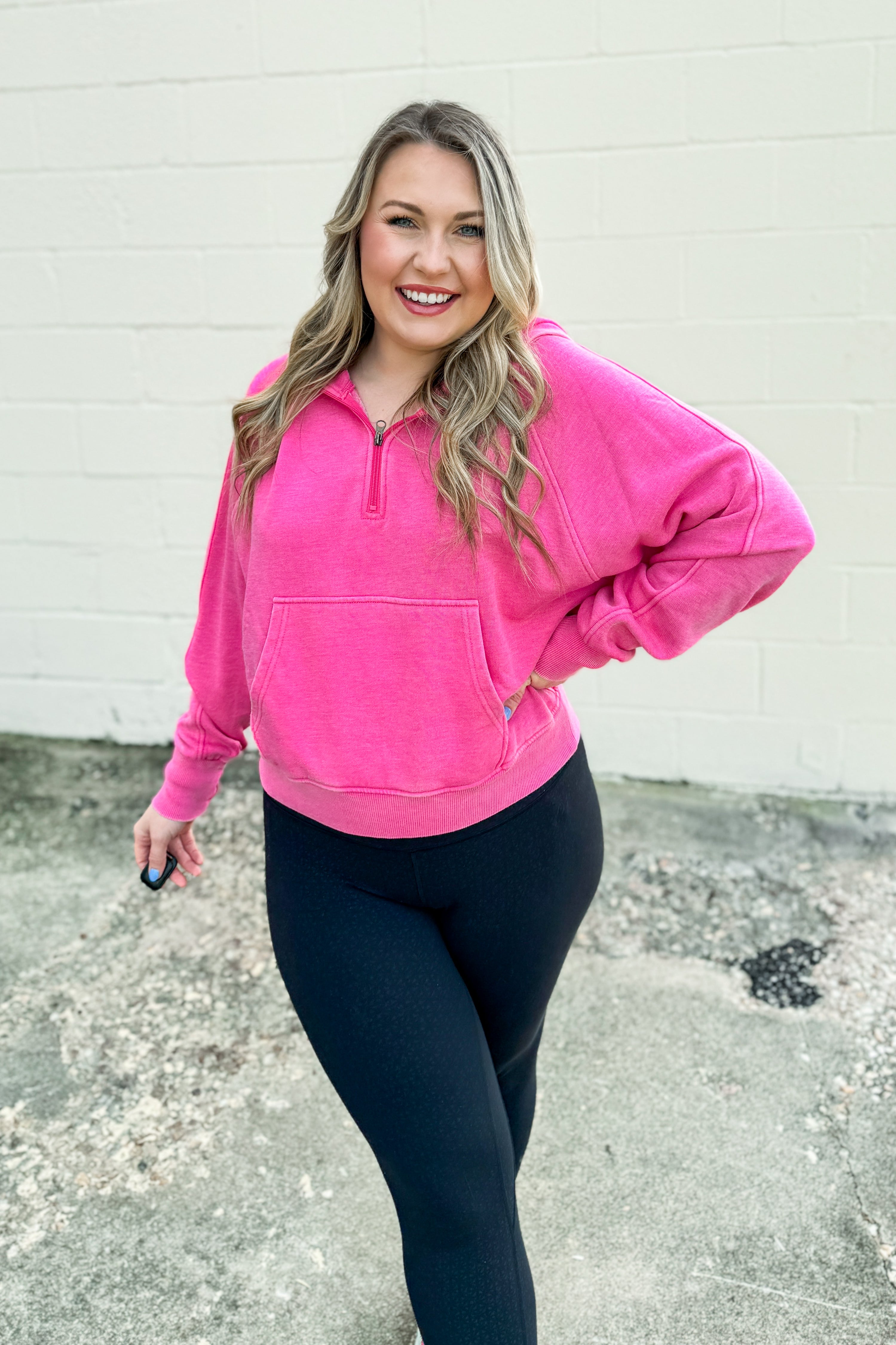 Weekend Feels Quarter-Zip Hoodie, Hot Pink