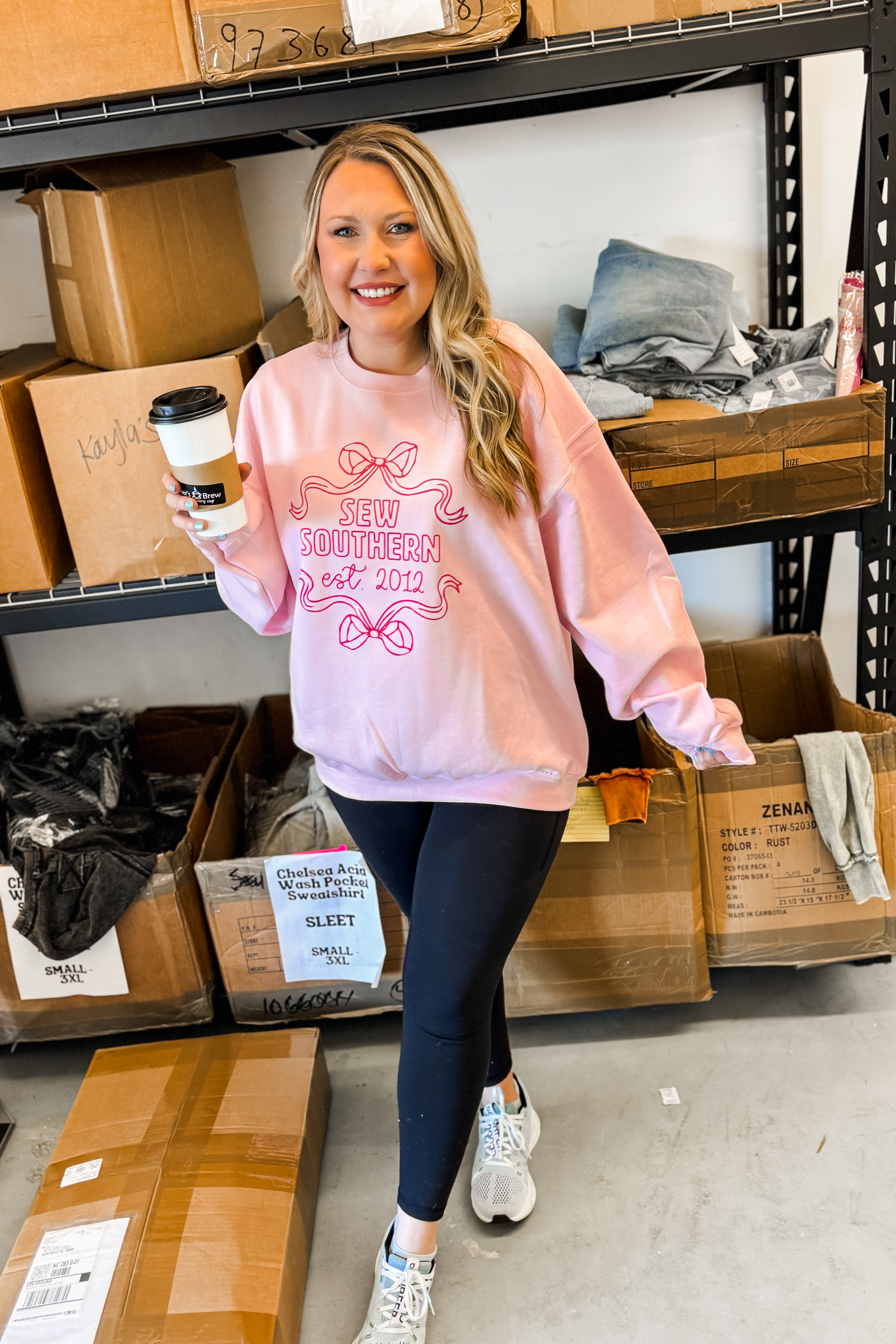 Sew Southern Bow Sweatshirt, Light Pink