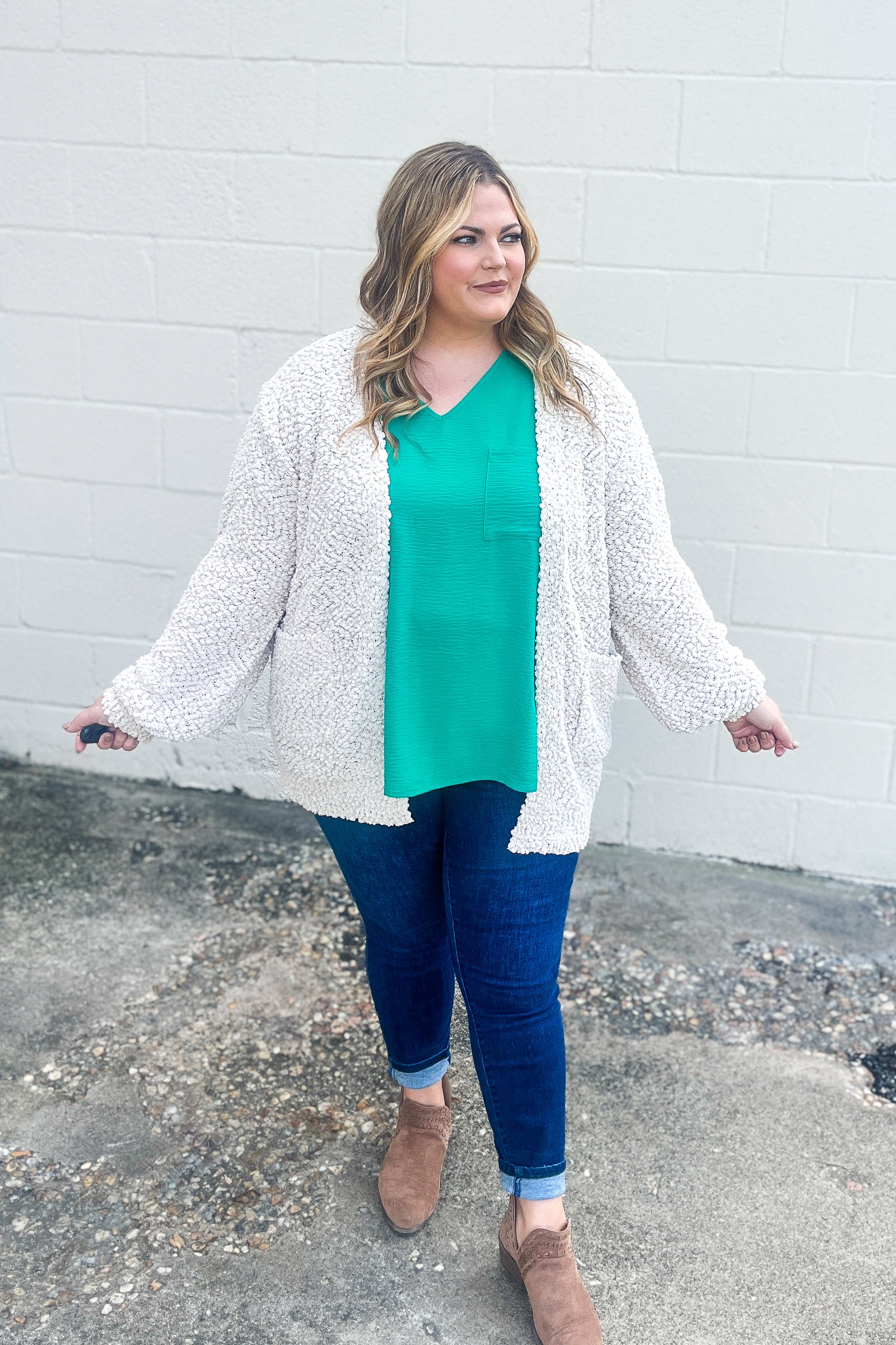 Gina Popcorn Cardigan, Sand Beige