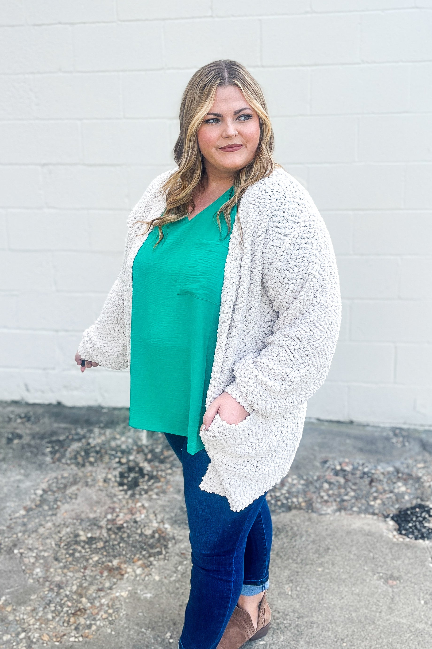 Gina Popcorn Cardigan, Sand Beige