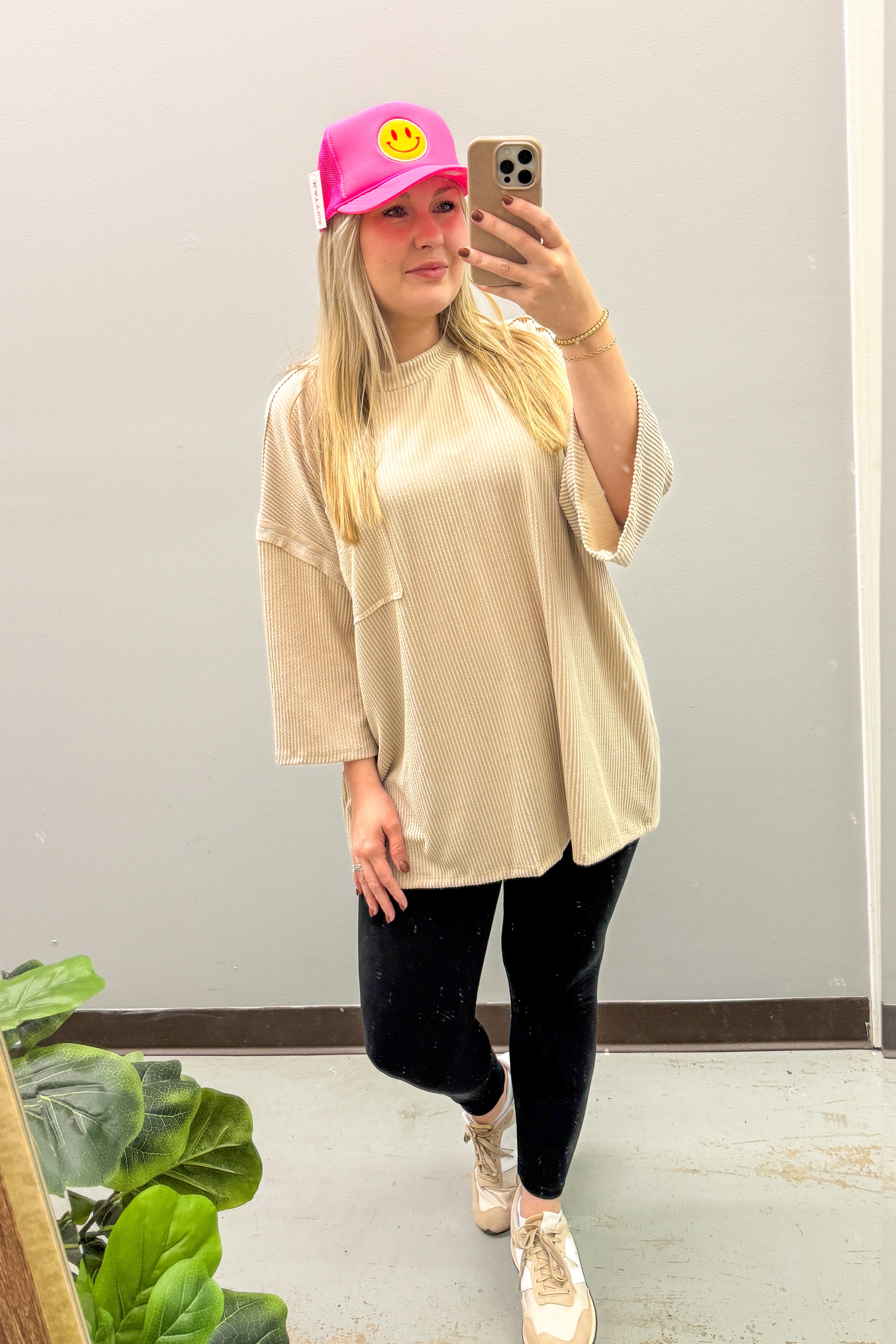 Marcy Oversized Ribbed Tunic Top, Taupe