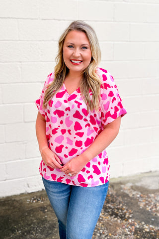 Move On Over Cow Print Top, Pink