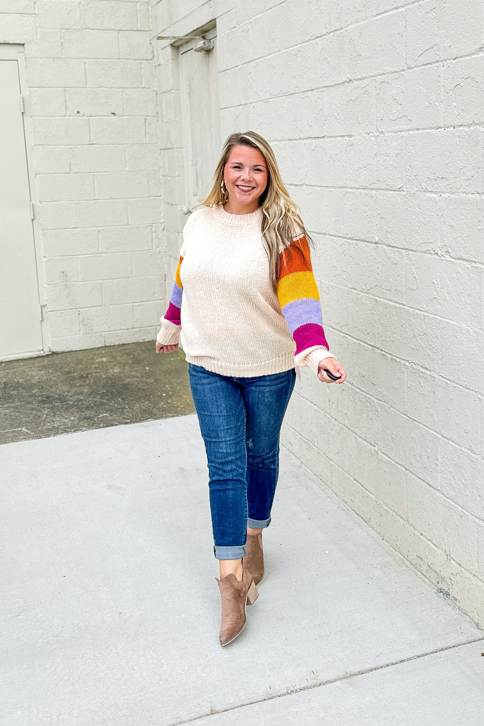 Love The Colors Stripe Sleeve Sweater Top