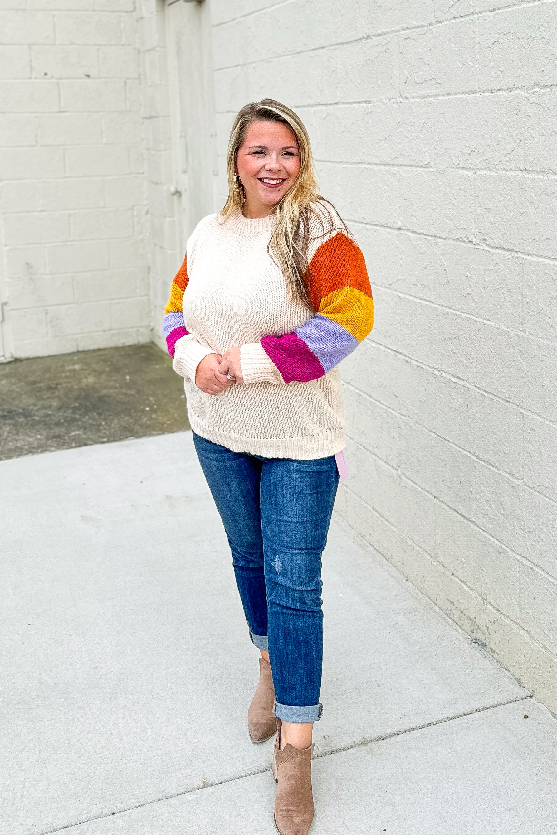 Love The Colors Stripe Sleeve Sweater Top