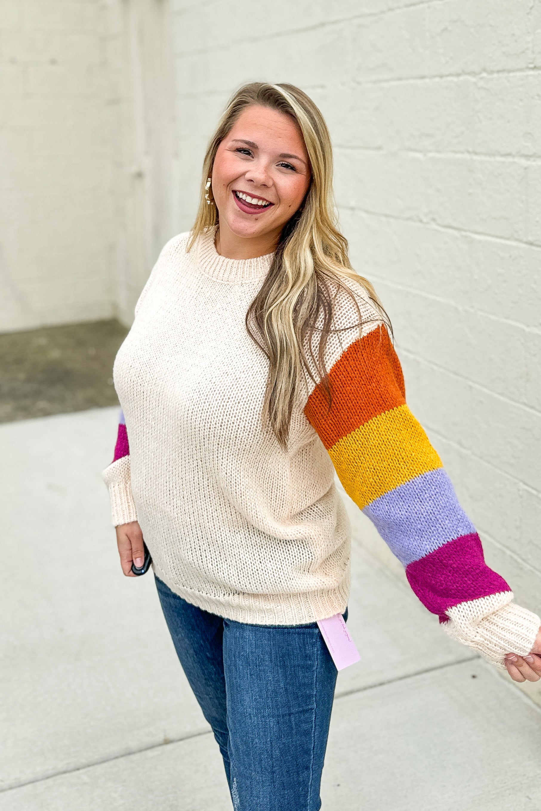 Love The Colors Stripe Sleeve Sweater Top