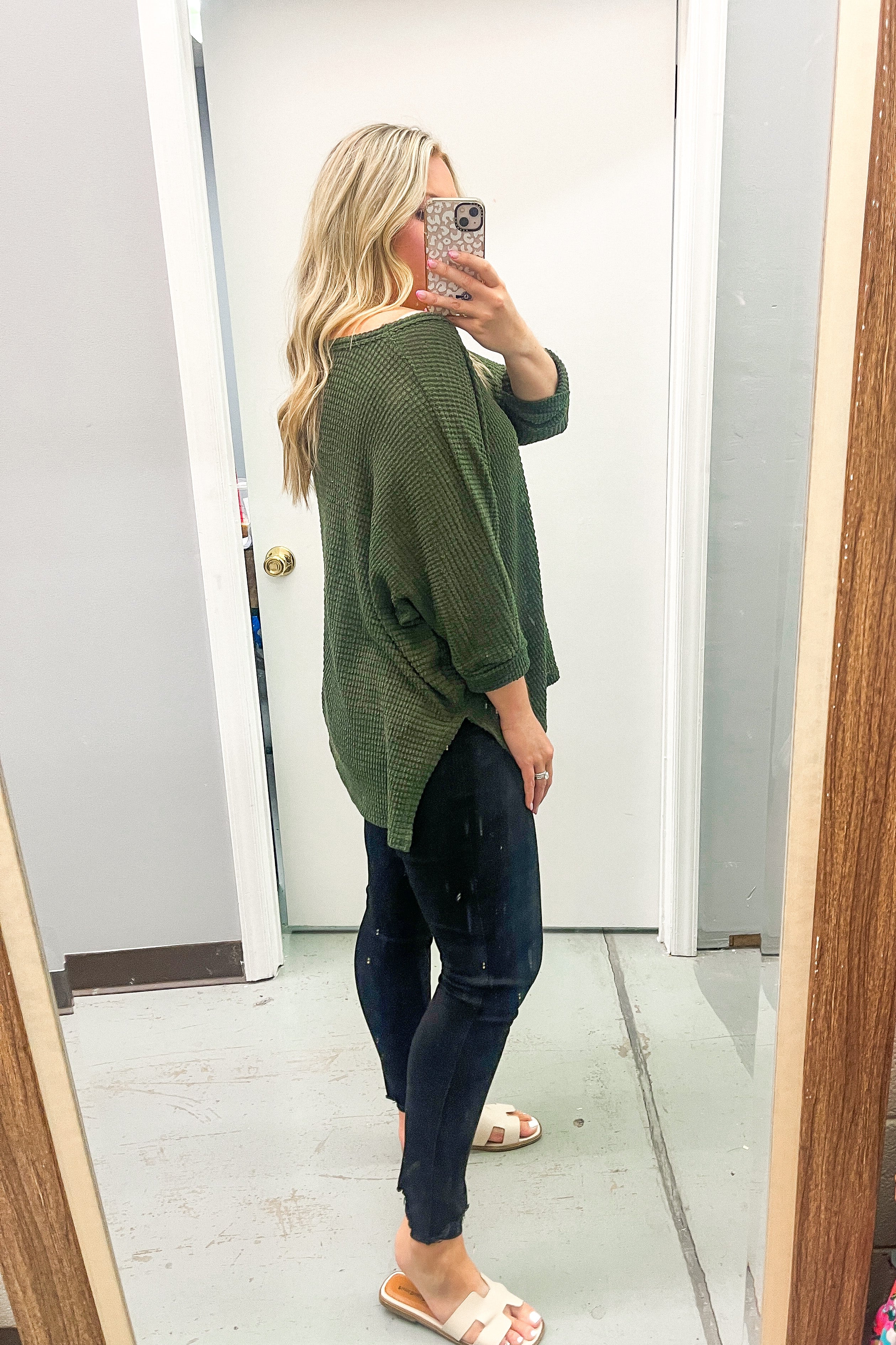 RESTOCK | Kylan Waffle Knit Top, Dark Olive