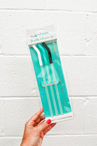 Swig 40oz Mega Mug Straw Set, White/Aqua/Black