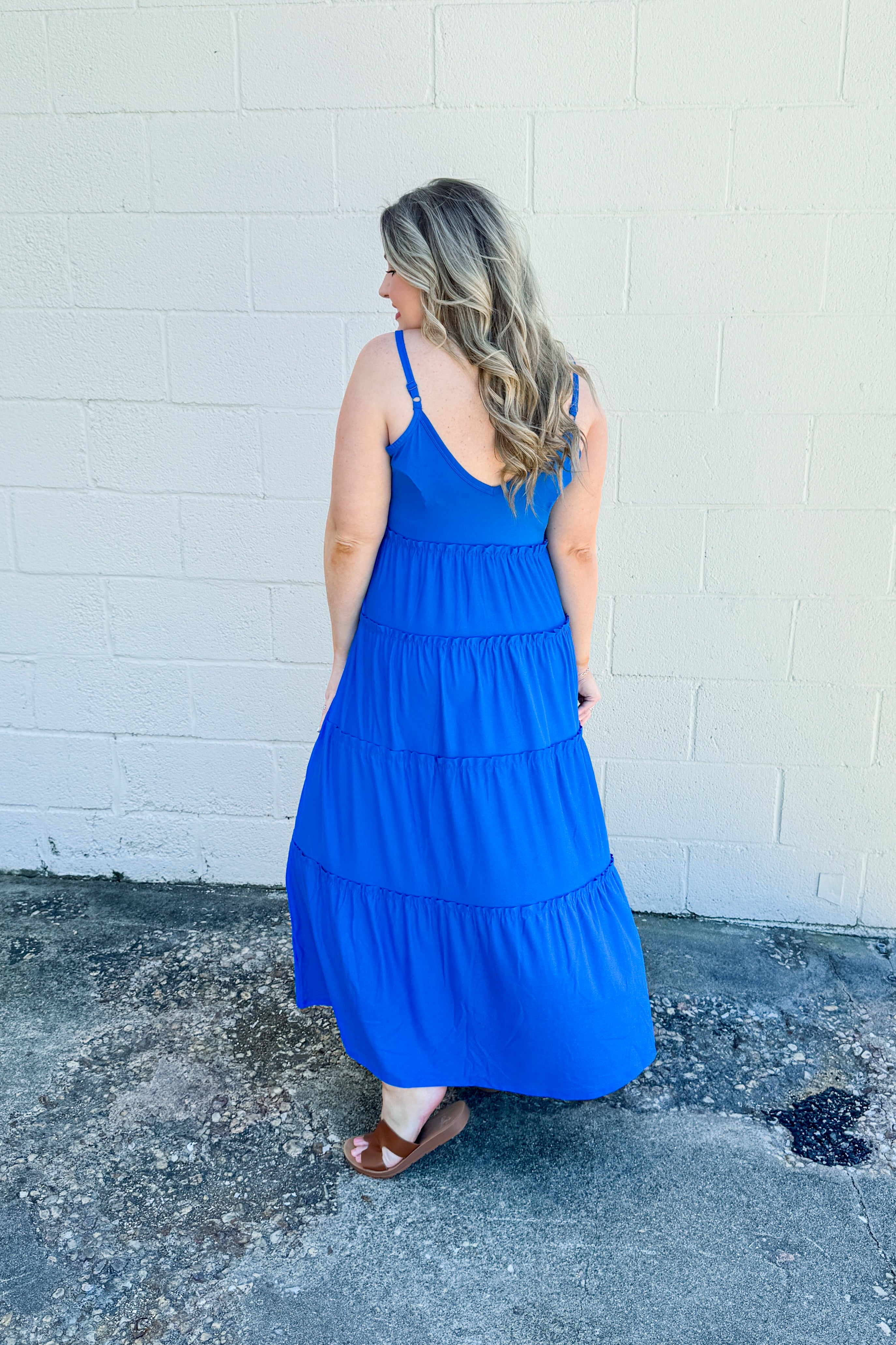 Olivia Tiered Maxi Dress, Ocean Blue