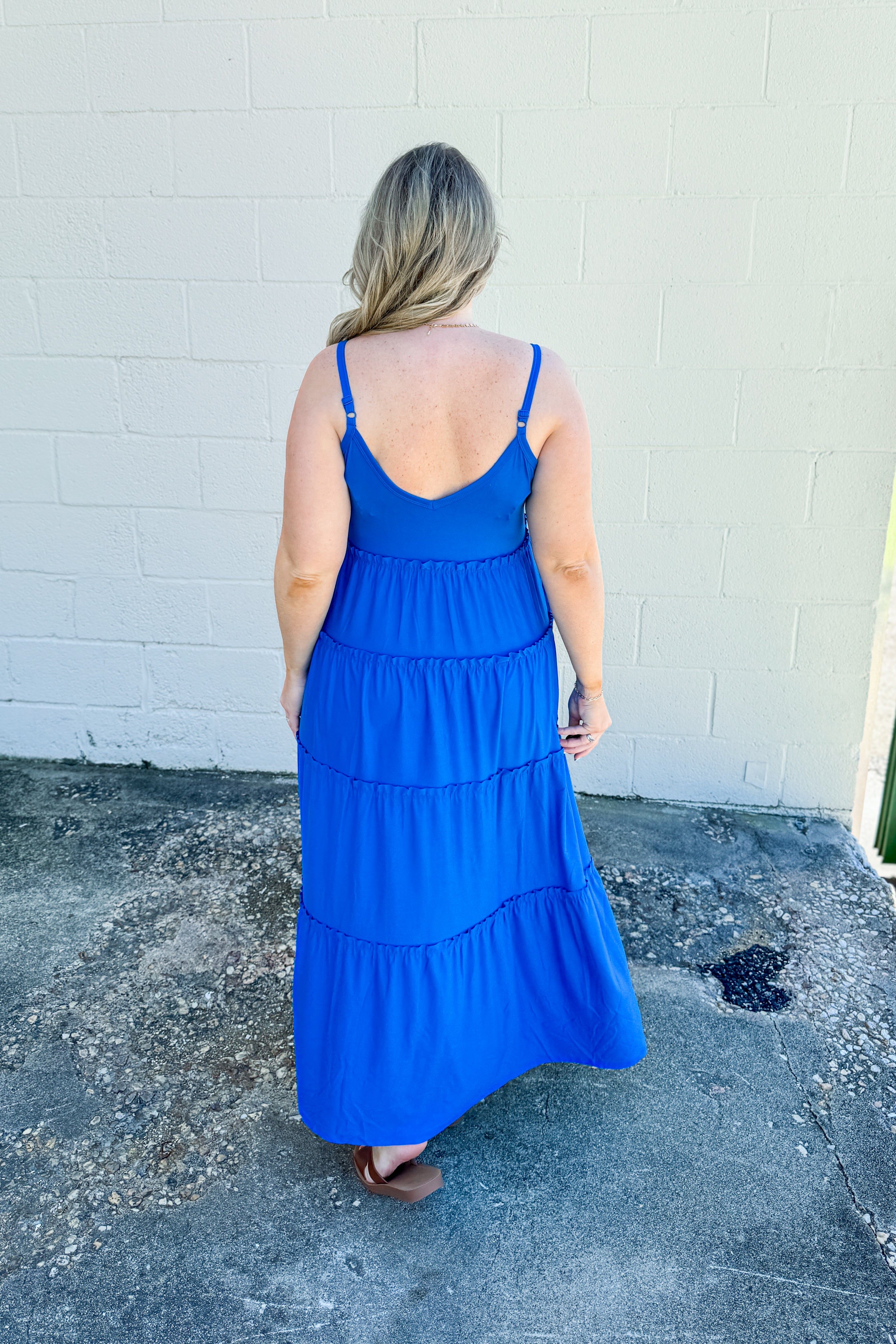 Olivia Tiered Maxi Dress, Ocean Blue