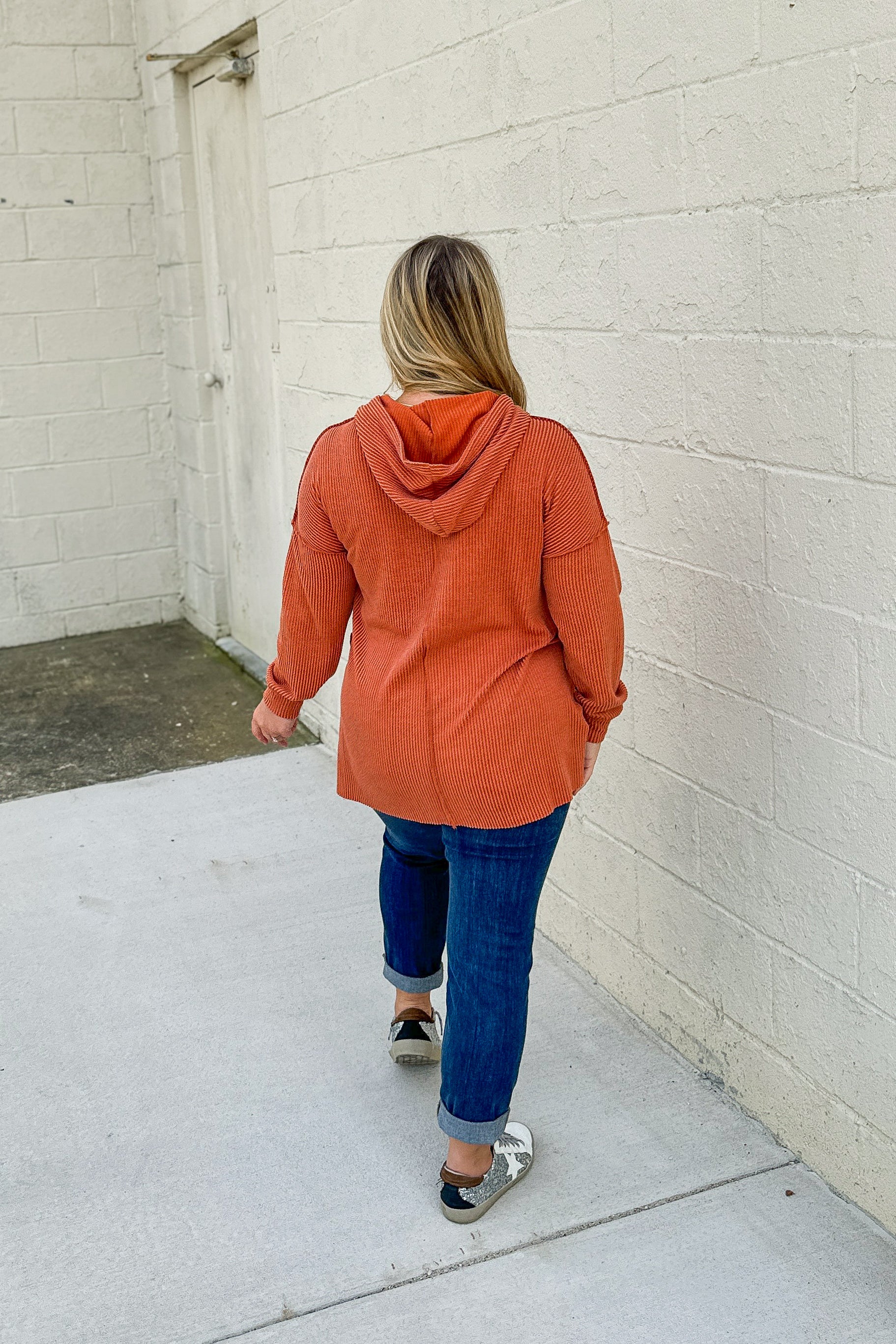 Headed Home Ribbed Hoodie Top, Rust