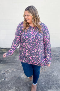 BF DEAL | Wild Thing Leopard Pullover Top, Charcoal/Pink