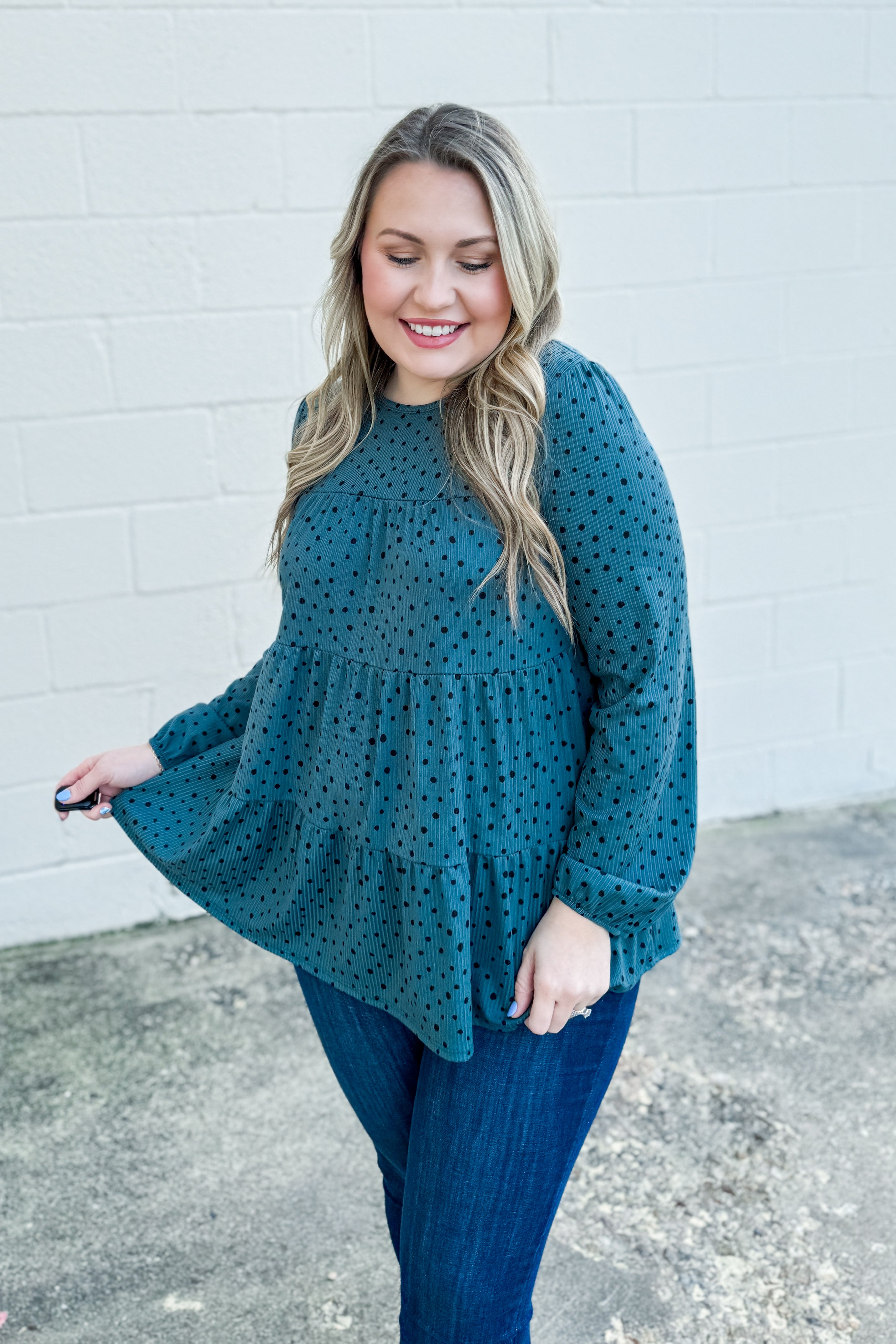 Little Things Spotted Tiered Top, Green